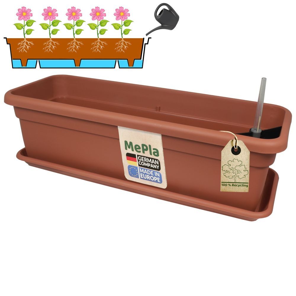 Heimwerkercenter Balkonkasten MePla XXL Balkonkasten mit Bewässerung 60cm, Untersetzer 57cm - Terra