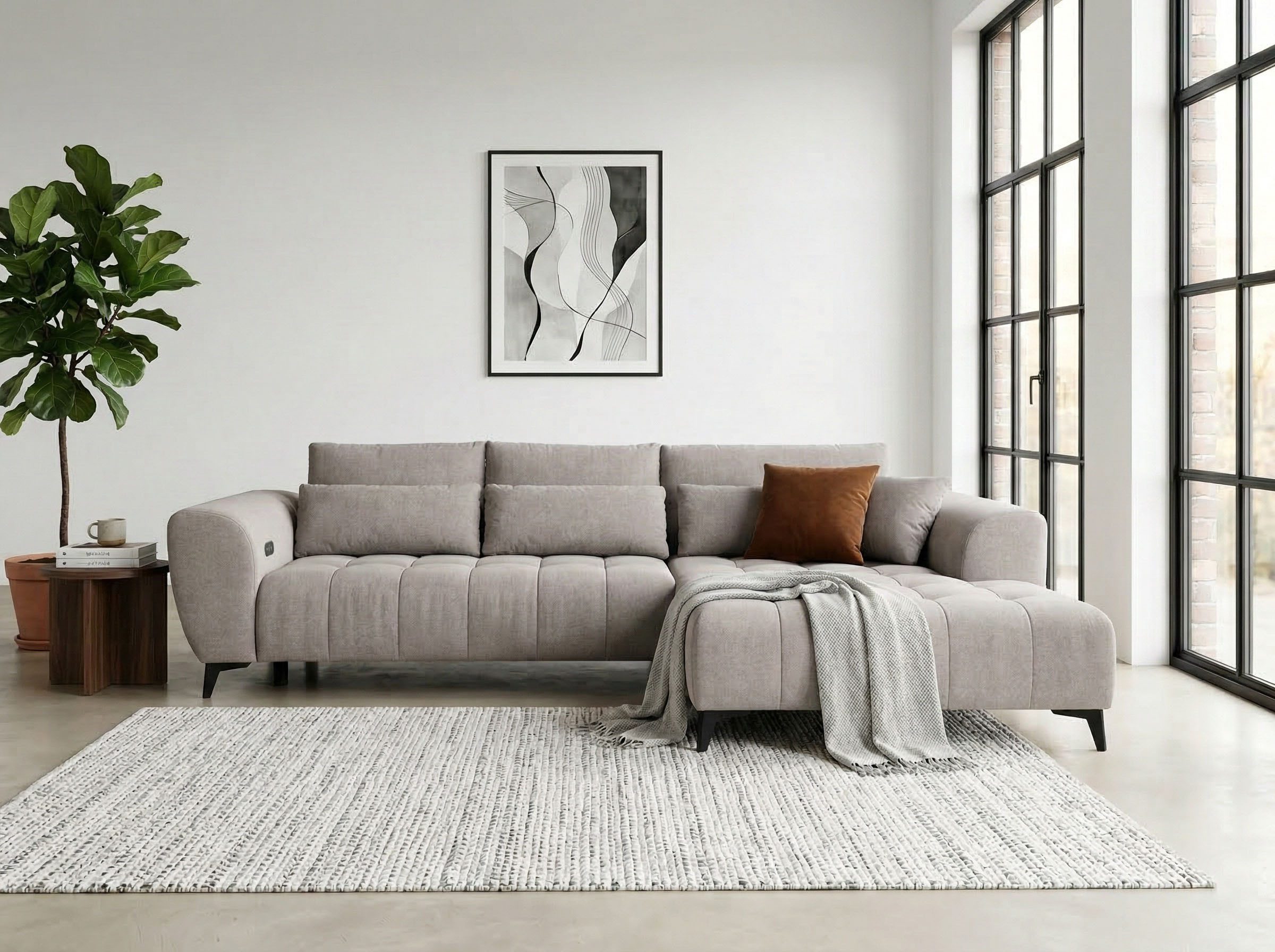 WERK2 Ecksofa Garay 287 x 220 cm modern und bequem, Luxus-Microfaser, L-Form, XXL, elektrische Sitztiefenverstellung