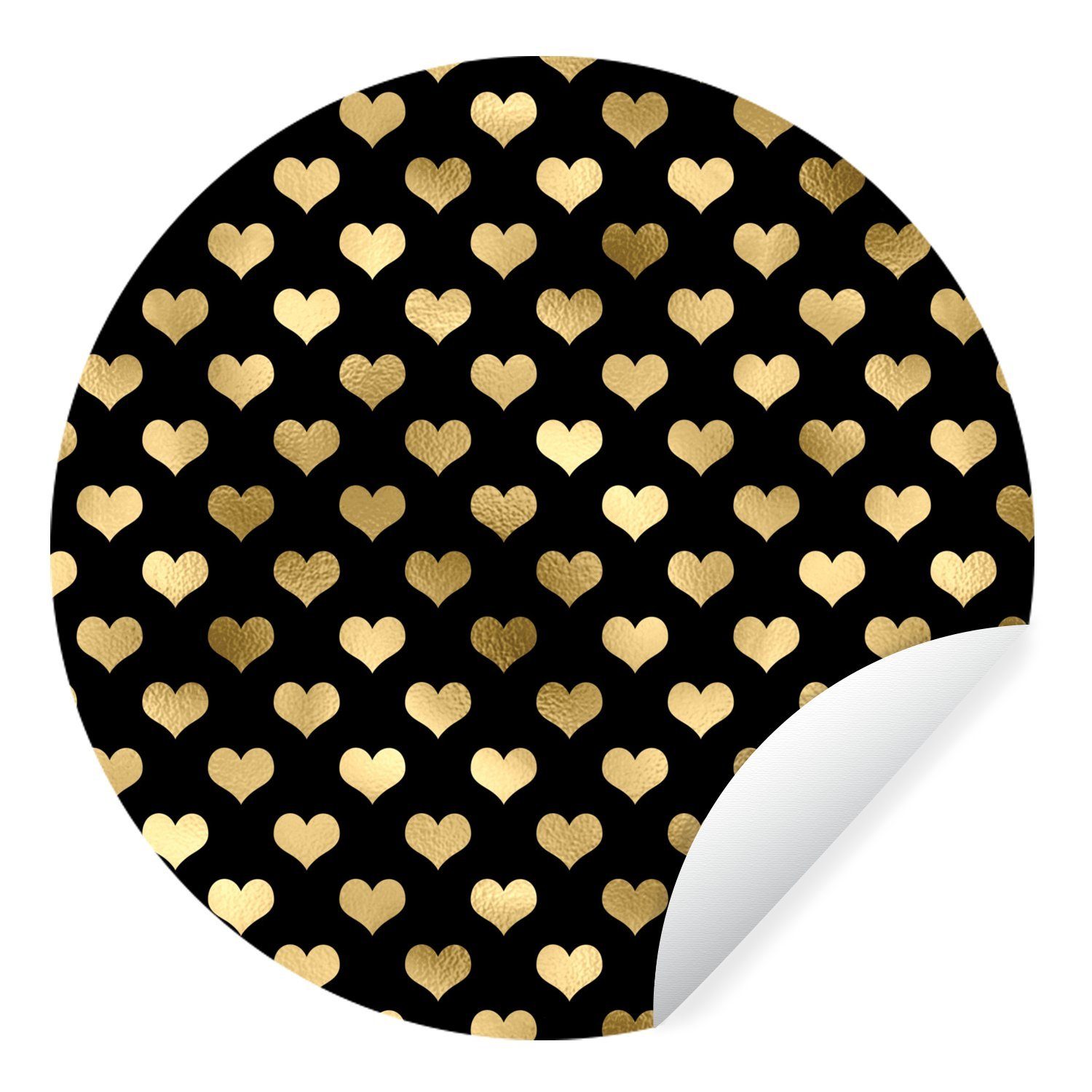 MuchoWow Wandsticker Muster - Herz - Gold (1 St), Tapetenkreis für Kinderzimmer, Tapetenaufkleber, Rund, Wohnzimmer