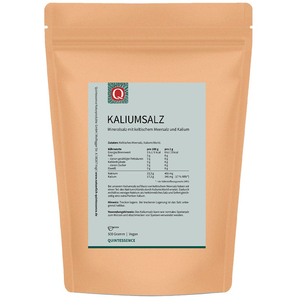 Quintessence Salz Kaliumsalz Mineralsalz 500 g – mit keltischem Meersalz -, naturbelassen - kaliumreiches Speisesalz