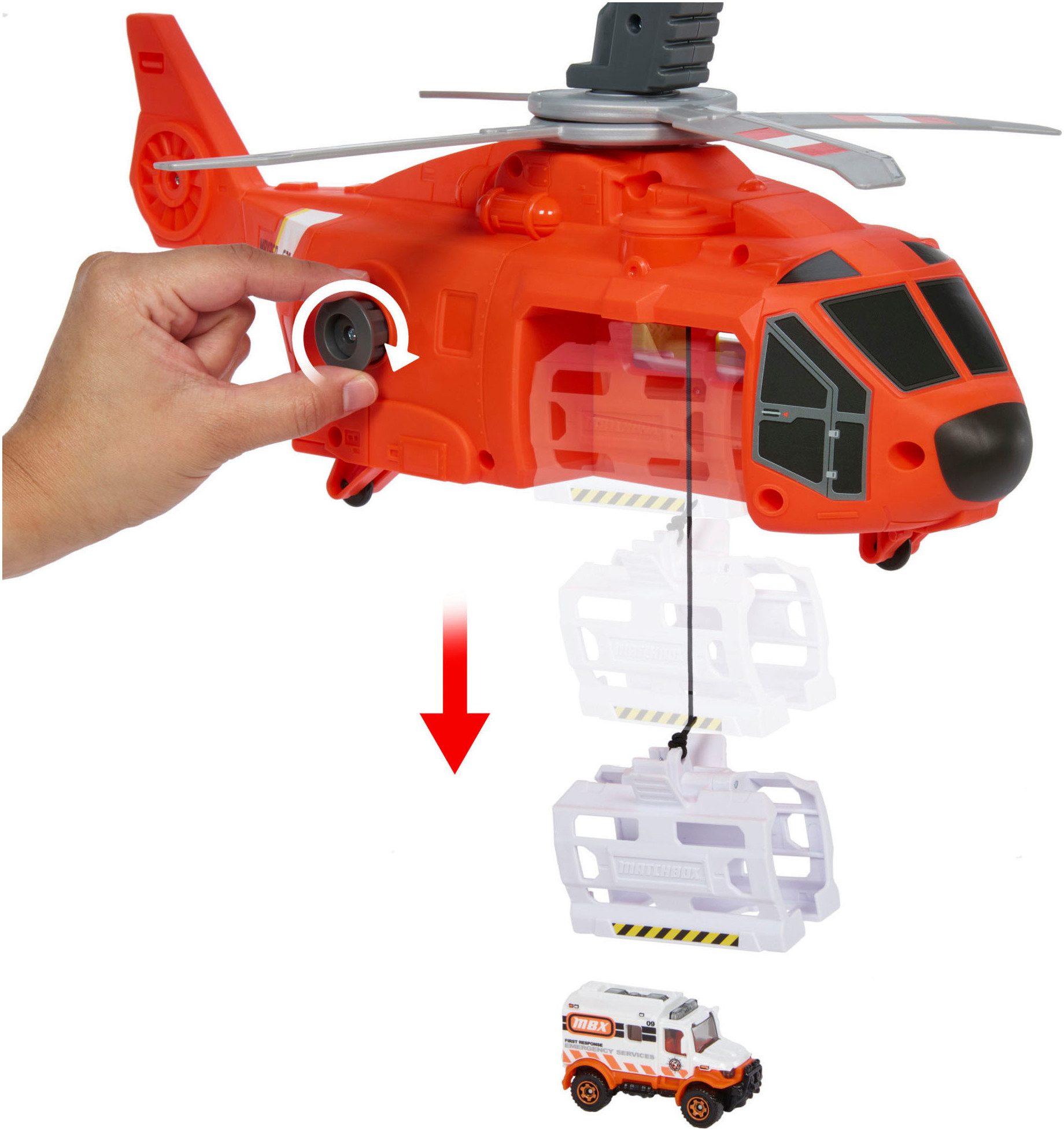 MATCHBOX Spielzeug-Hubschrauber Action Drivers Rettungshubschrauber, mit Die-Cast-Spielzeugrettungswagen