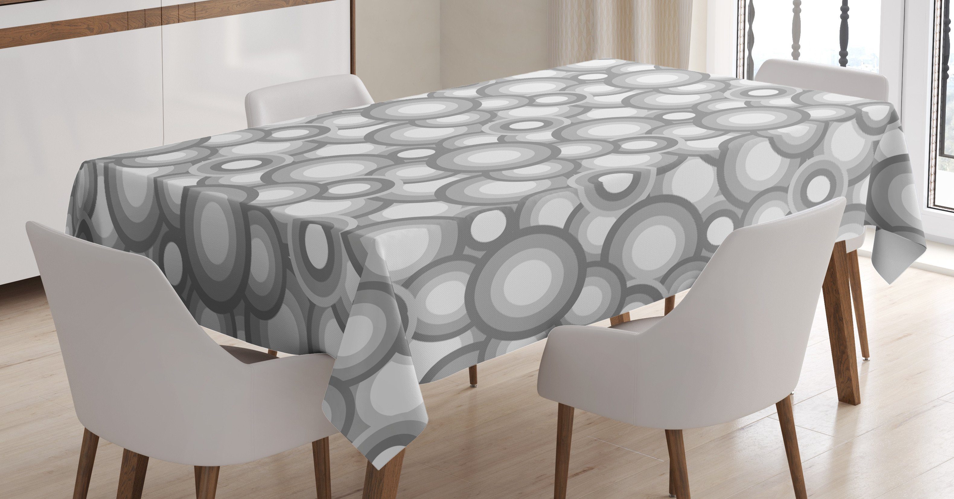 Abakuhaus Tischdecke Weiß geeignet Waschbar Klare Grau Runden Ball Farbfest Bereich Retro Farben, Für den Außen
