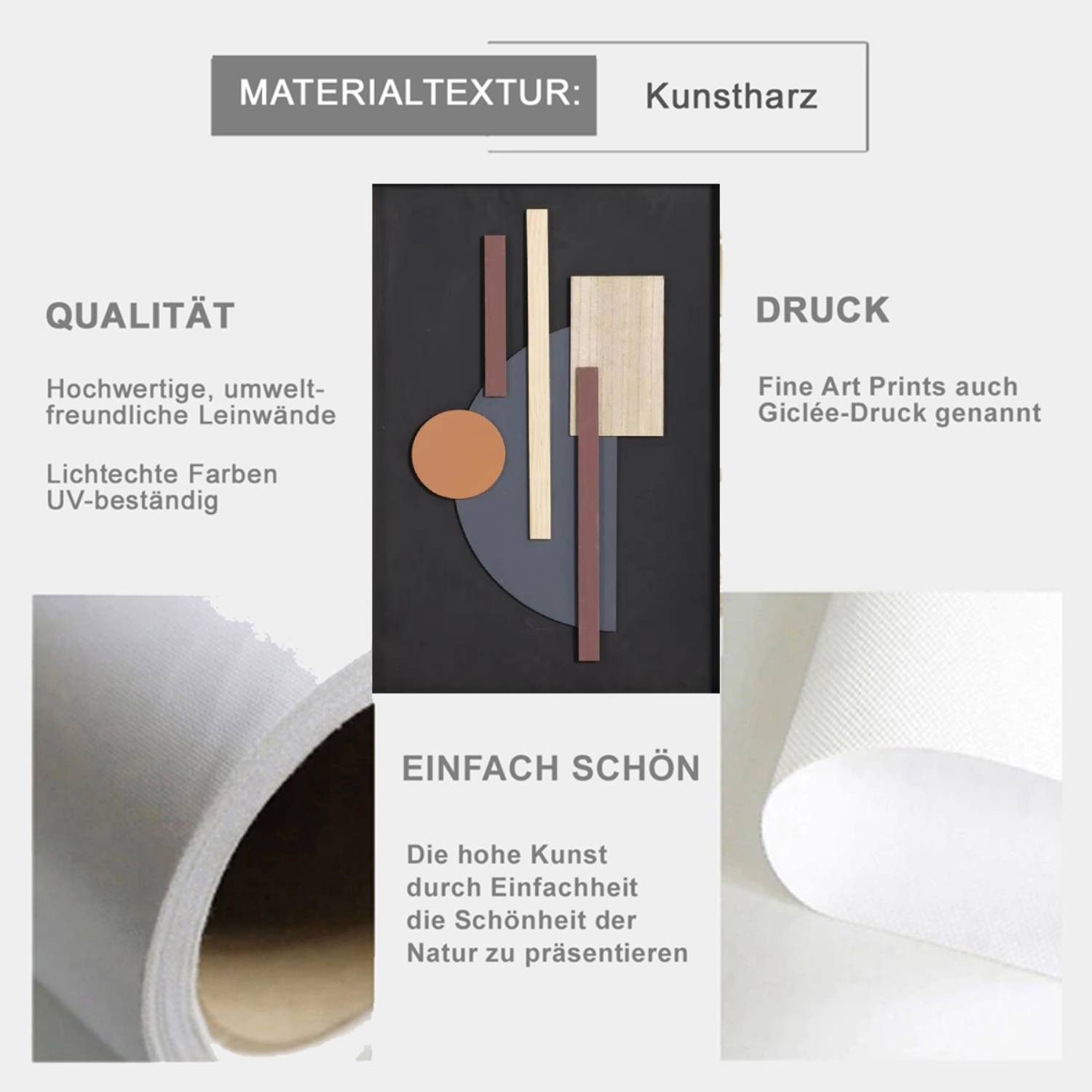 TPFLiving Kunstdruck OHNE RAHMEN, Abstrakte Geometrische Formen mit 3D Wirkung - (Leinwandbild XXL), Farben: Farben: beige, schwarz, braun, weiß -Größe: 20x30cm