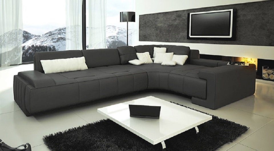 JVmoebel Ecksofa Leder Modern Couch Wohnlandschaft Ledersofa Sofa L-Form Rot Ecke Grau