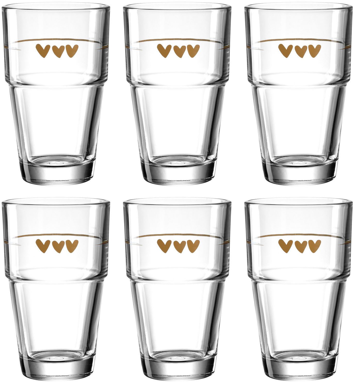 LEONARDO Latte-Macchiato-Glas Gläser-Set SOLO, mit Herzmotiv, 6-tlg., Glas, 410 ml, 6-teilig