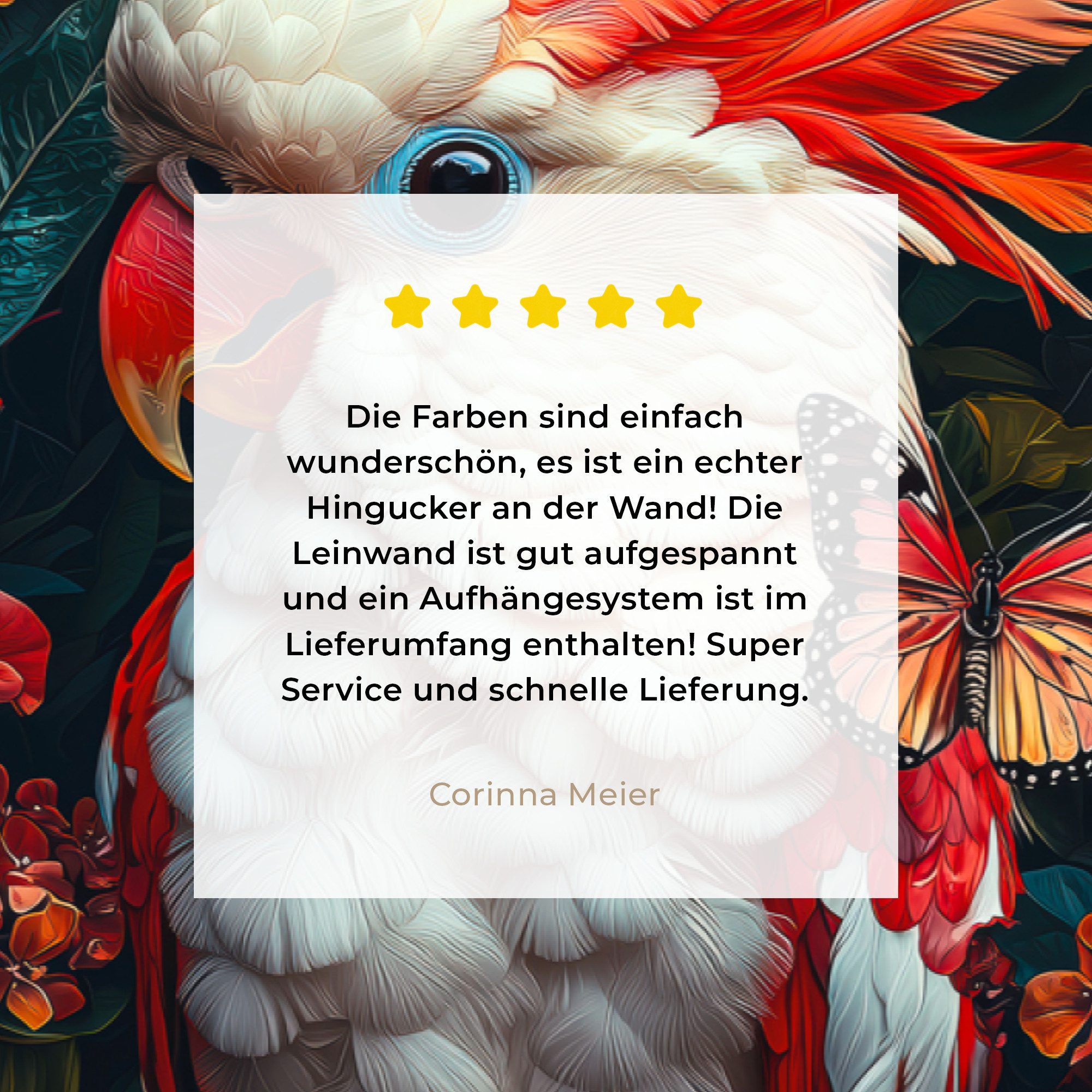 OneMillionCanvasses® Leinwandbild Kakadu - Schmetterlinge - Blumen - Federn - Tier, Fotodruck (1 St), Leinwand Bilder Klein, Wand Dekoration Aesthetic 30x20 cm – Bild 5 von 5