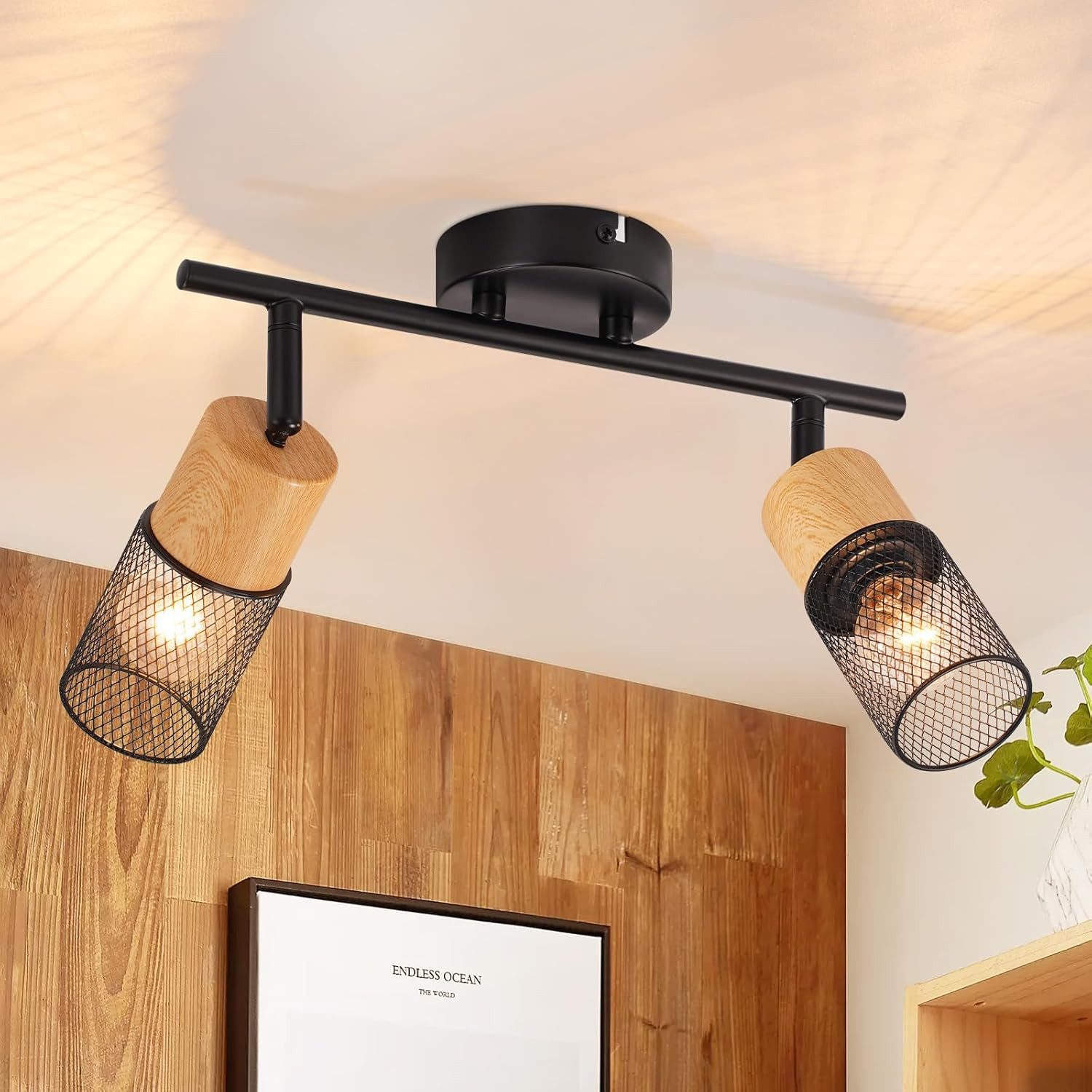 ZMH Deckenstrahler 2/3/4 Flammig 350° Schwenkbar Schwarz Vintage Flurlampe Wohnzimmer, Ersetzbare Leuchtmittel, ohne Leuchtmittel, Flexibilität in der Beleuchtung für Schlafzimmer Küche