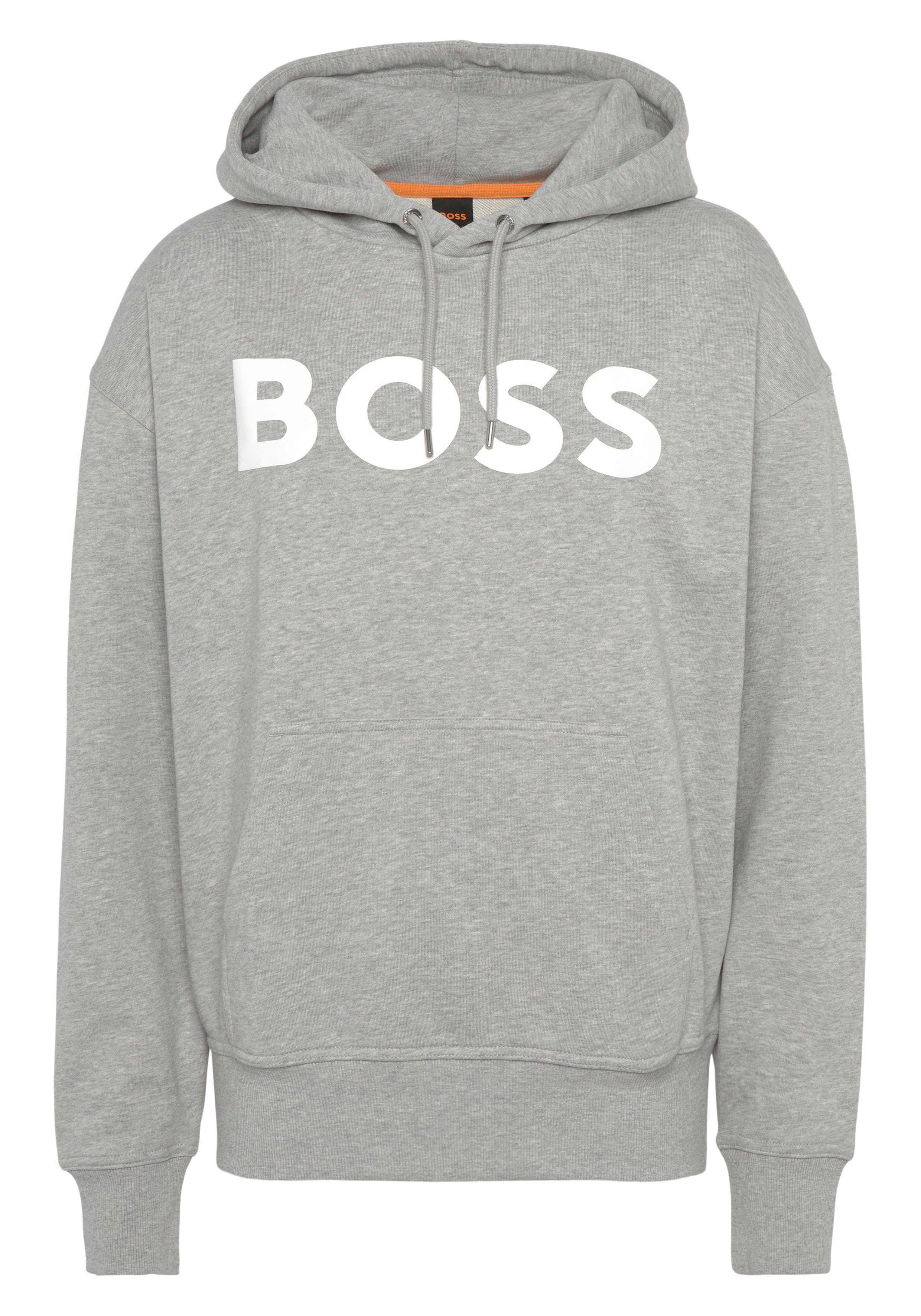 BOSS ORANGE Sweatshirt WebasicHood mit weißem Logodruck grau