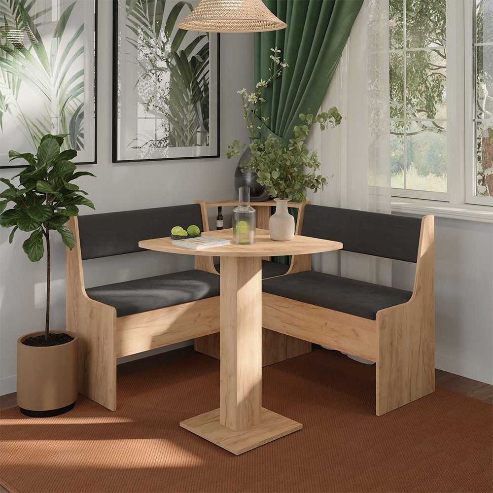 Vicco Sitzgruppe Roman, Goldkraft Eiche/Anthrazit, 60 x 60 cm, (4-tlg)