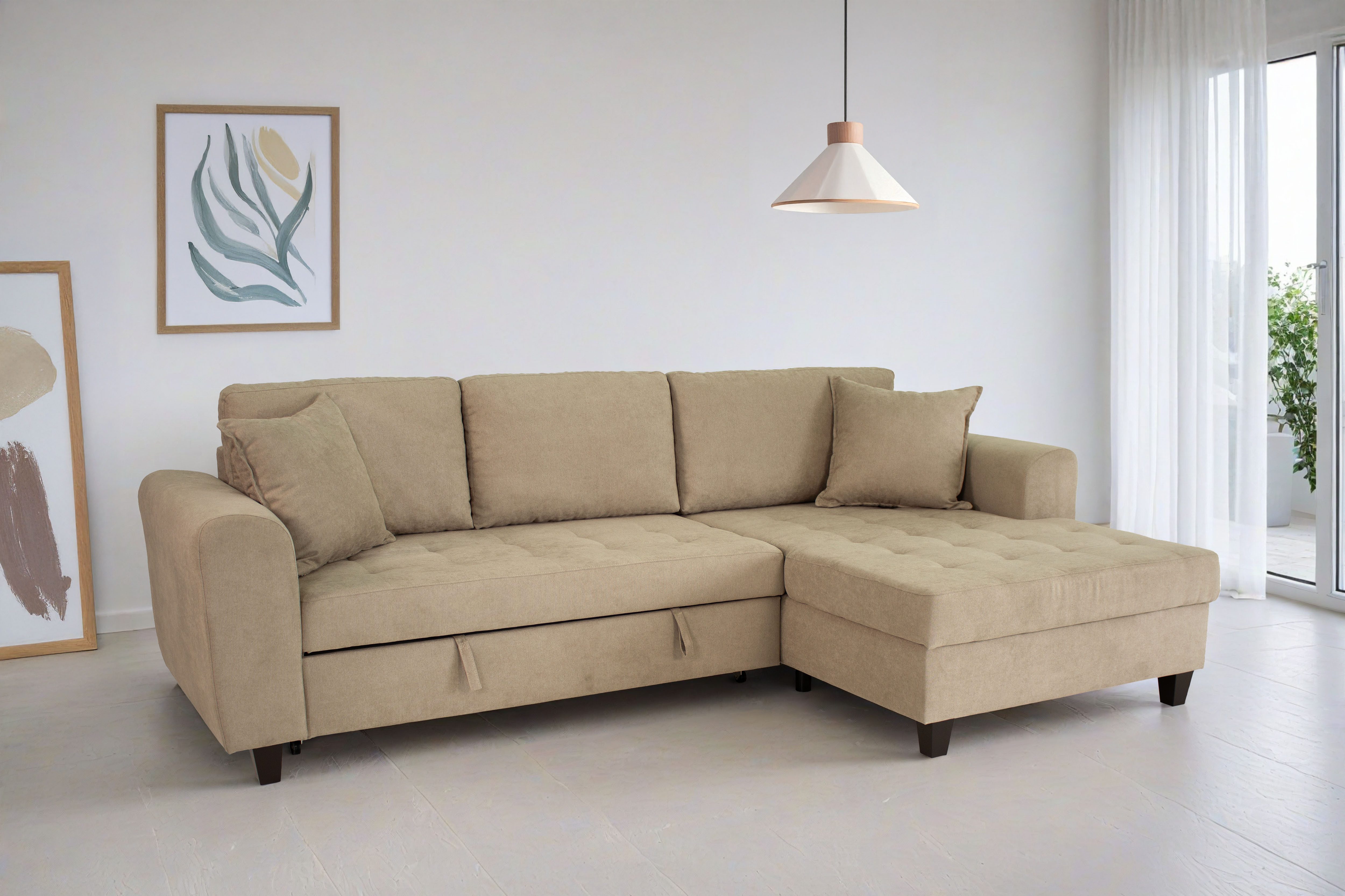 Trends by HG Ecksofa Moritz L-Form, B: 265 cm, mit Schlaffunktion, Bettkasten & Zierkissen