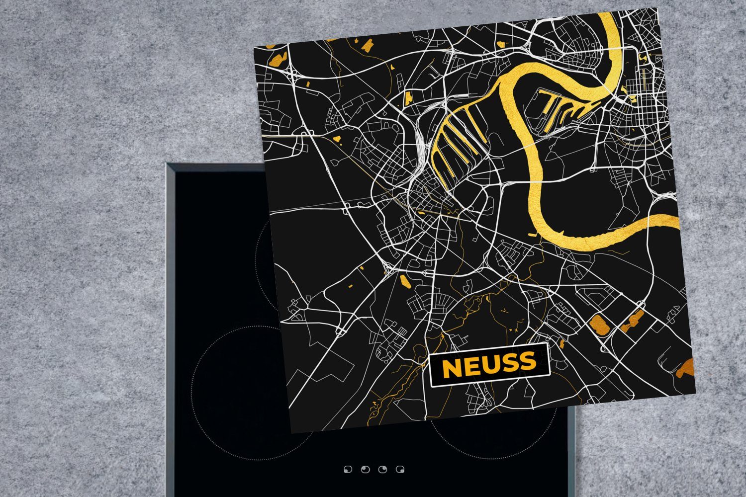 Neuss Vinyl, tlg), Gold Karte Arbeitsplatte Herdblende-/Abdeckplatte für 78x78 - küche Deutschland, - MuchoWow - (1 Stadtplan Ceranfeldabdeckung, cm, -