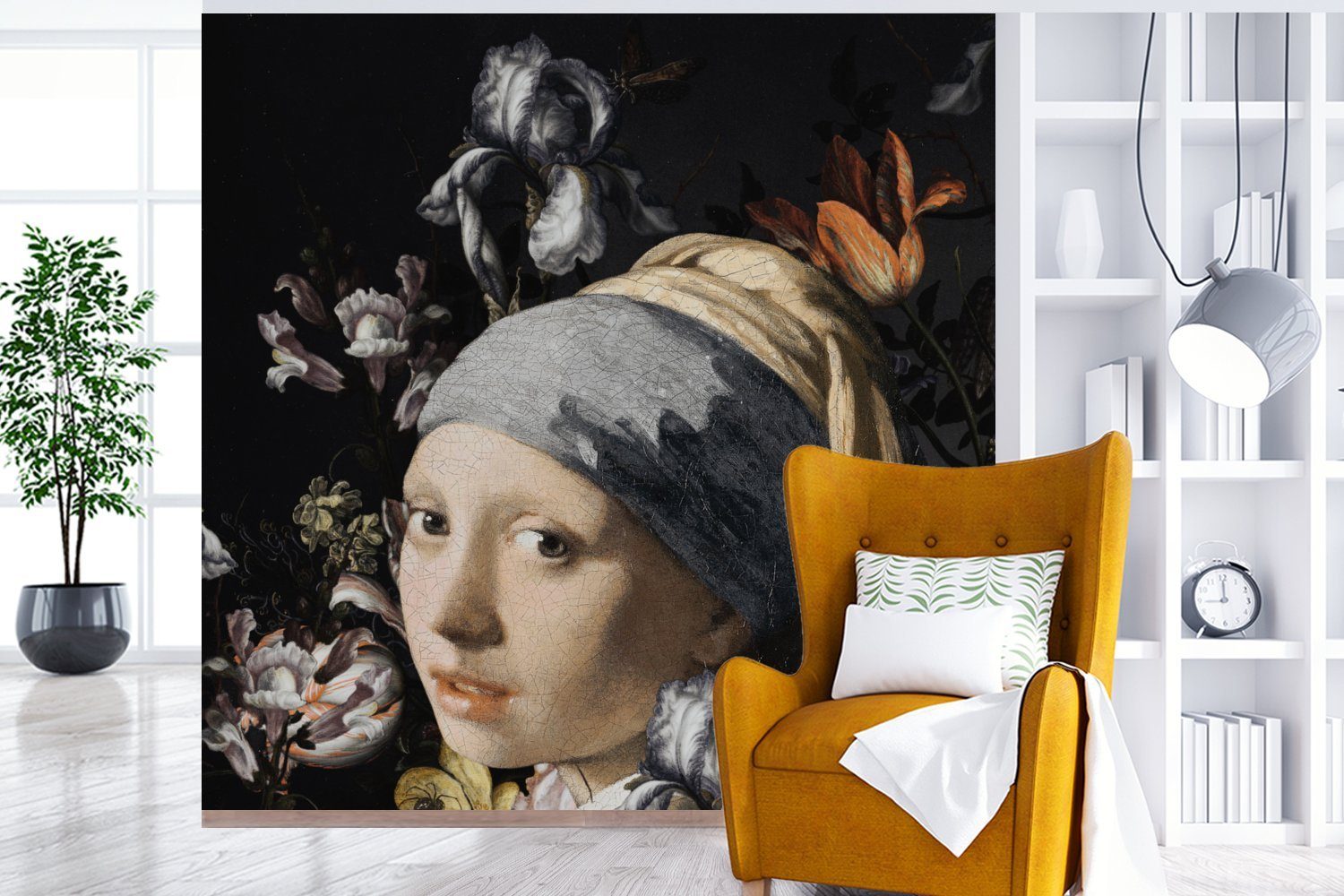 MuchoWow Fototapete Gemälde Vermeer, Wohnzimmer - Vliestapete bedruckt, - (4 Matt, Fototapete Schlafzimmer Blumen für Küche, St)