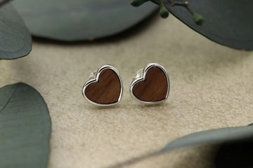 NaturSchatulle Ohrring und Ketten Set Heart Light (Holzschmuck Holzohrringe & Kettenanhänger aus Holz, Herzkette & Herzohrringe), ⌀9mm, 925 Silber, Handmade in Germany, Nachhaltig & Natürlich