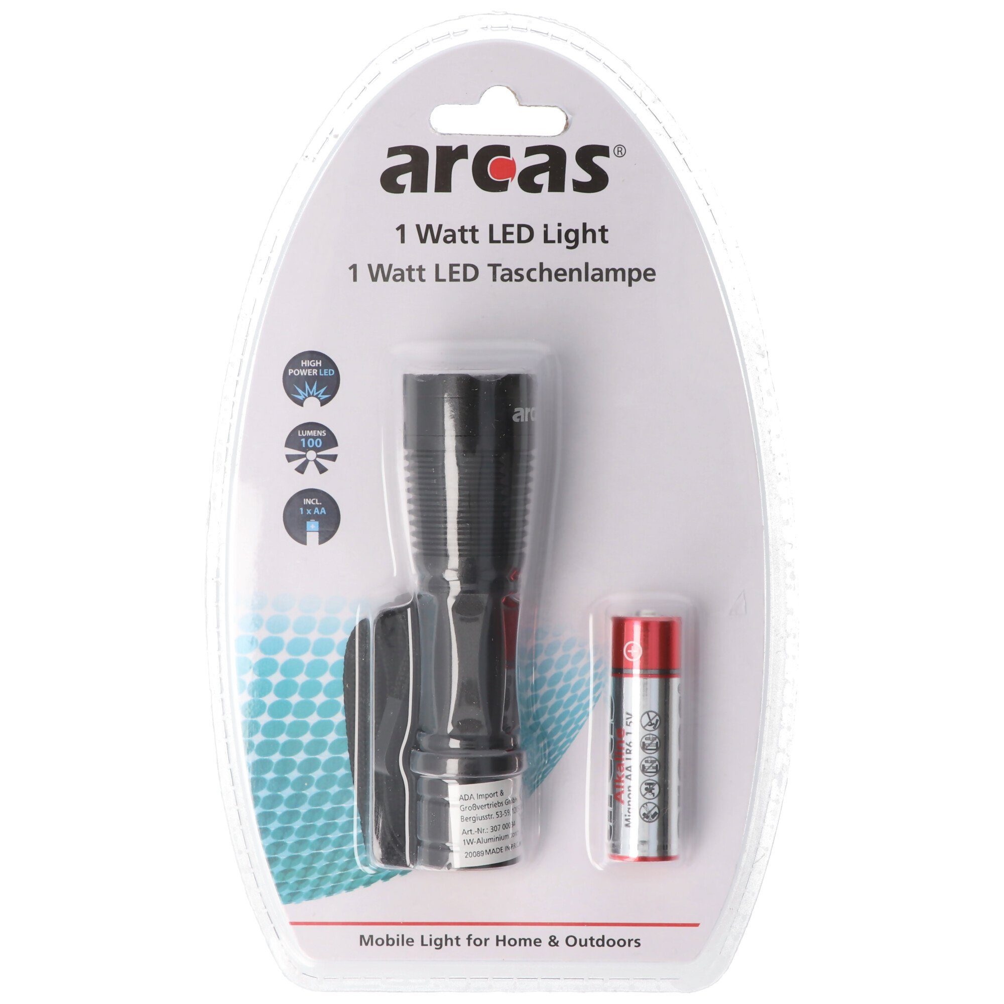 Batterie Alkaline LED Arcas schwarz Taschenlampe Taschenlampe Watt inklusive LED 1