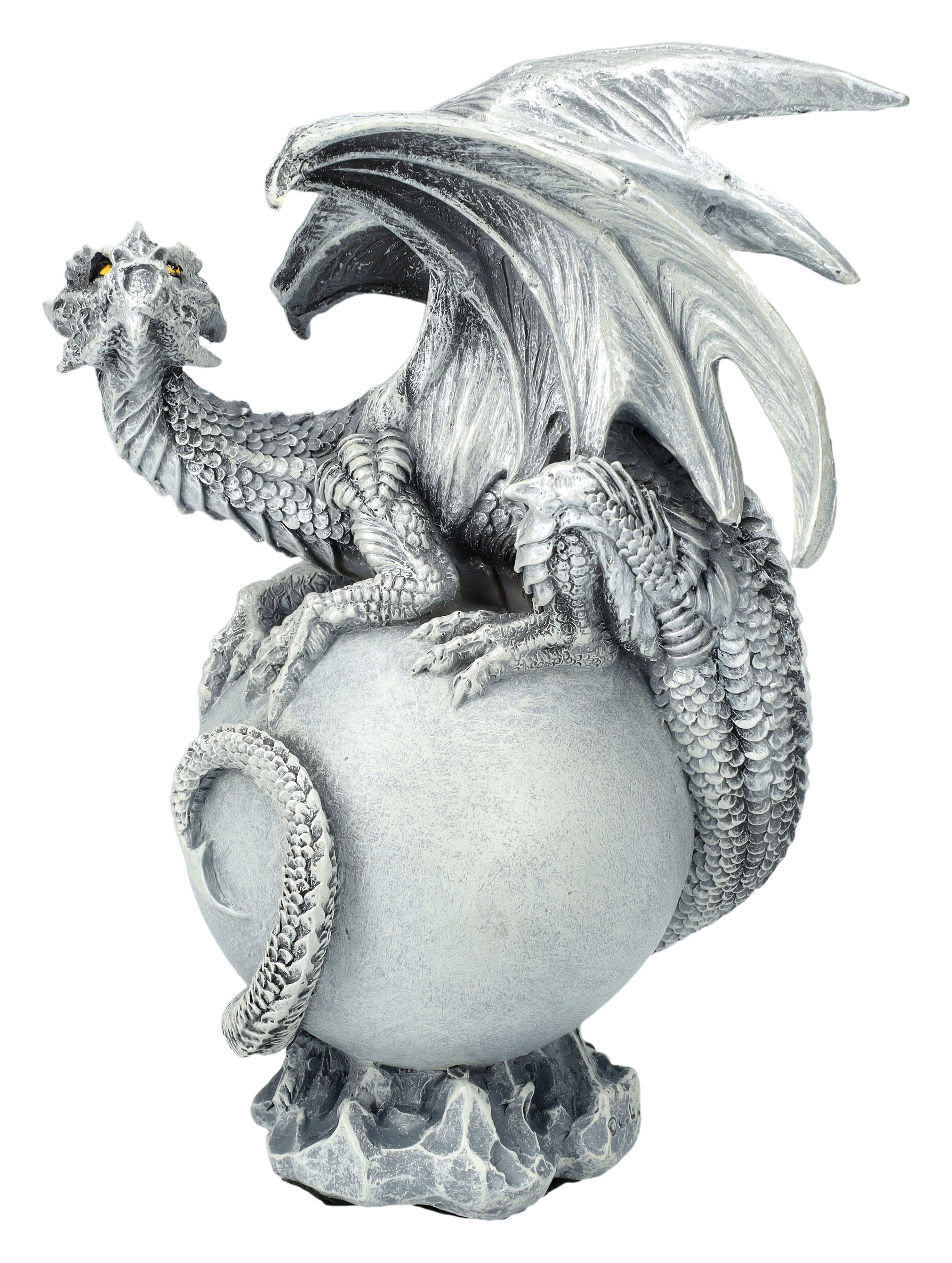 Figuren Shop GmbH Fantasy-Figur Drachenfigur auf Mond - Luna Dragon - Fantasy weißer Drache Dekoration