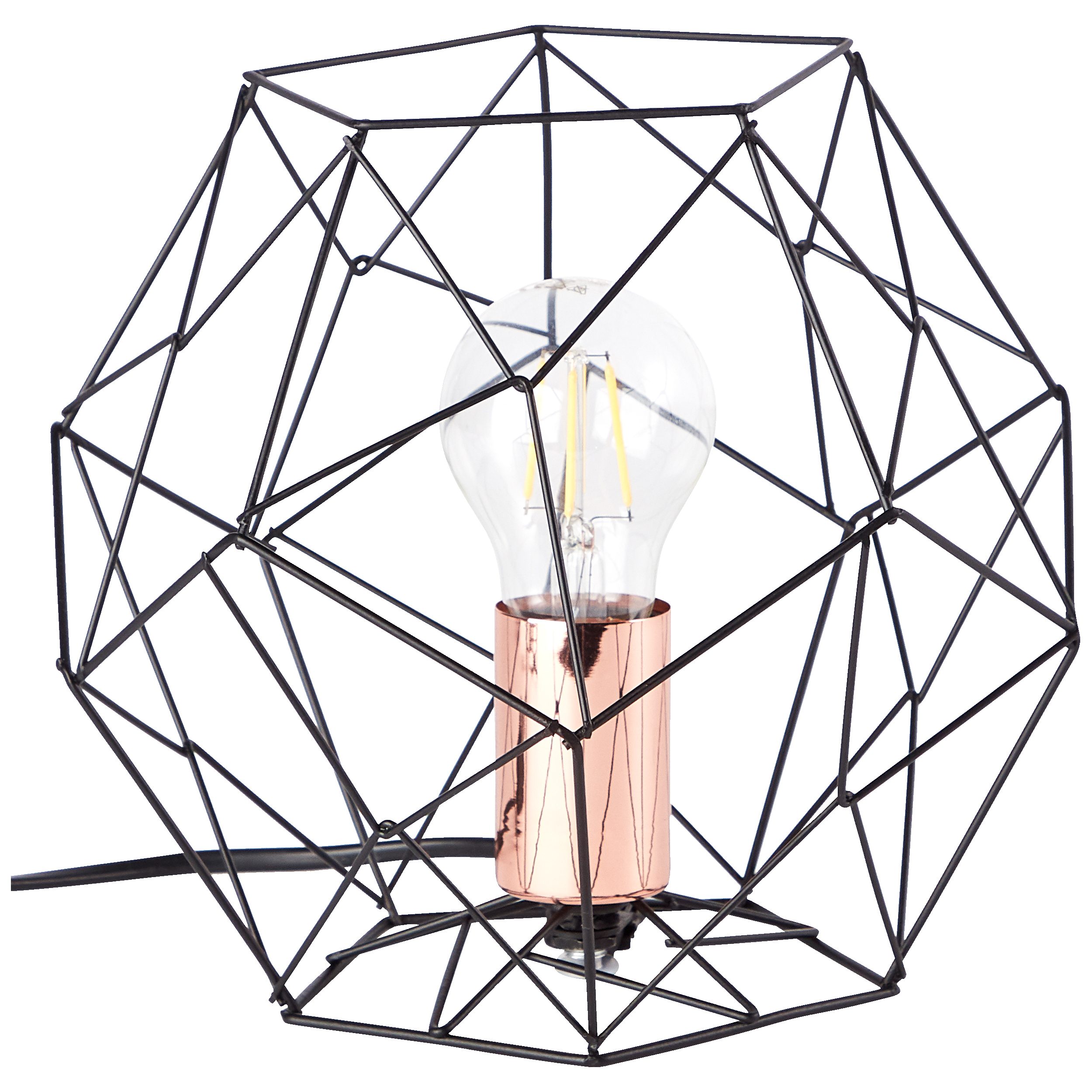 Lightbox Tischleuchte, ohne Leuchtmittel, Tischlampe im Vintage Look, H 185 mm, Ø 220 mm, 1x E27 schwarz/kupfer