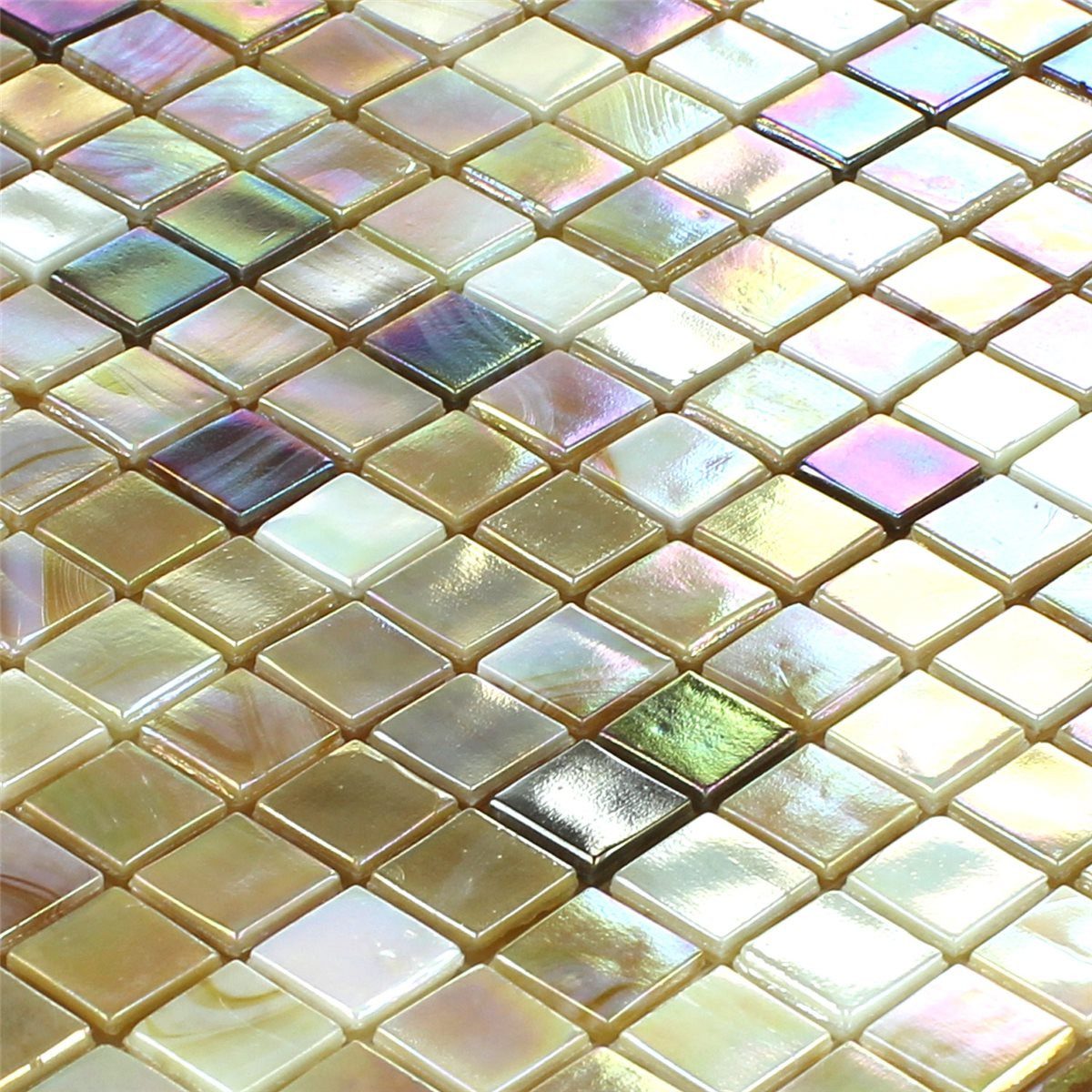 Mosafil Mosaikfliesen Glasmosaik Fliesen Perlmutt Effekt Carbonera Beige Gelb Braun, Glas 31.700x31.700, beige-braun-gelb, Verlegefertig auf ein Netz geklebt - Frostsicher - Wasserfest