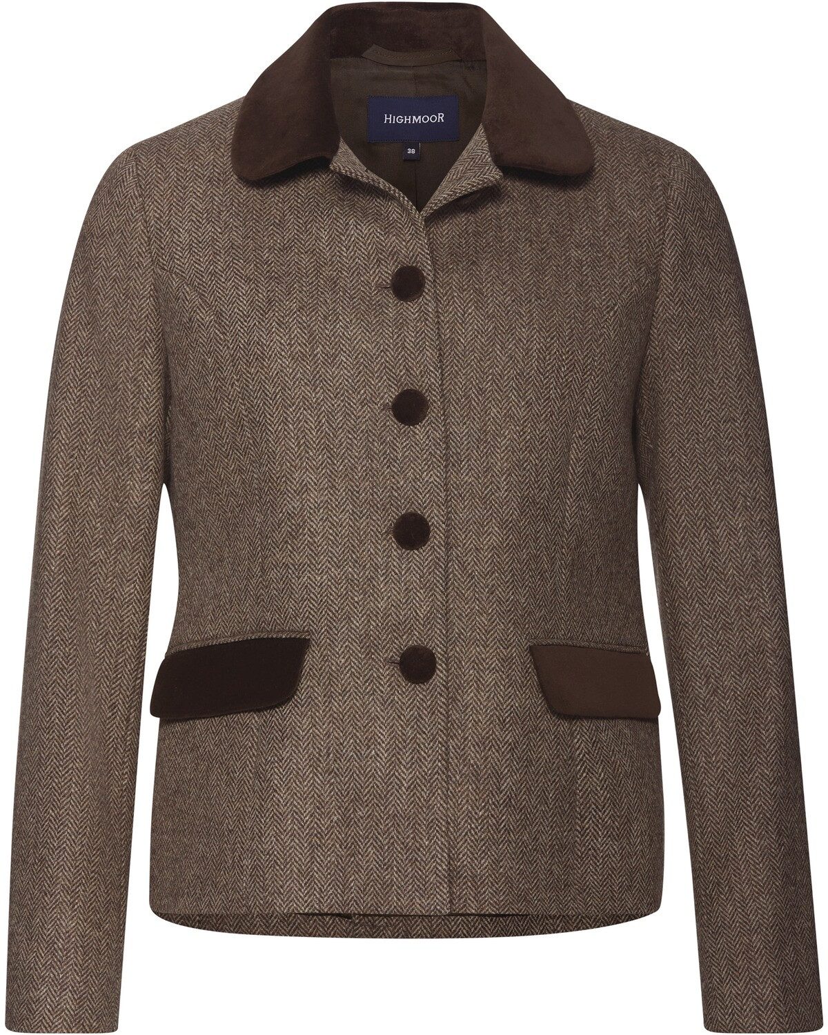 Highmoor Outdoorjacke Fischgrat-Jacke mit Samtdetails günstig online kaufen