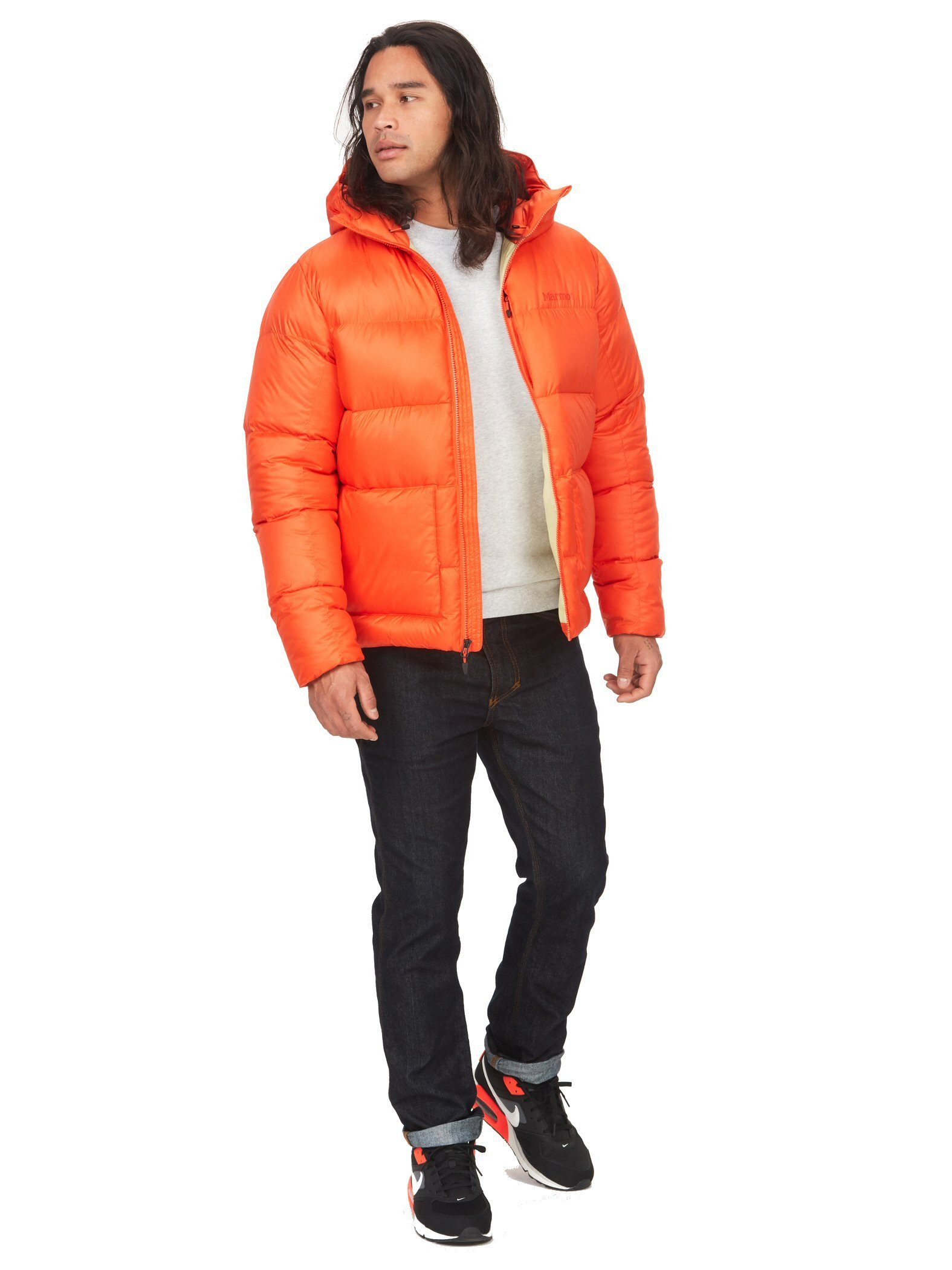 Marmot Winterjacke Winter-Daunenjacke Guides Down Hoody (angenehmer Tragekomfort) orange
