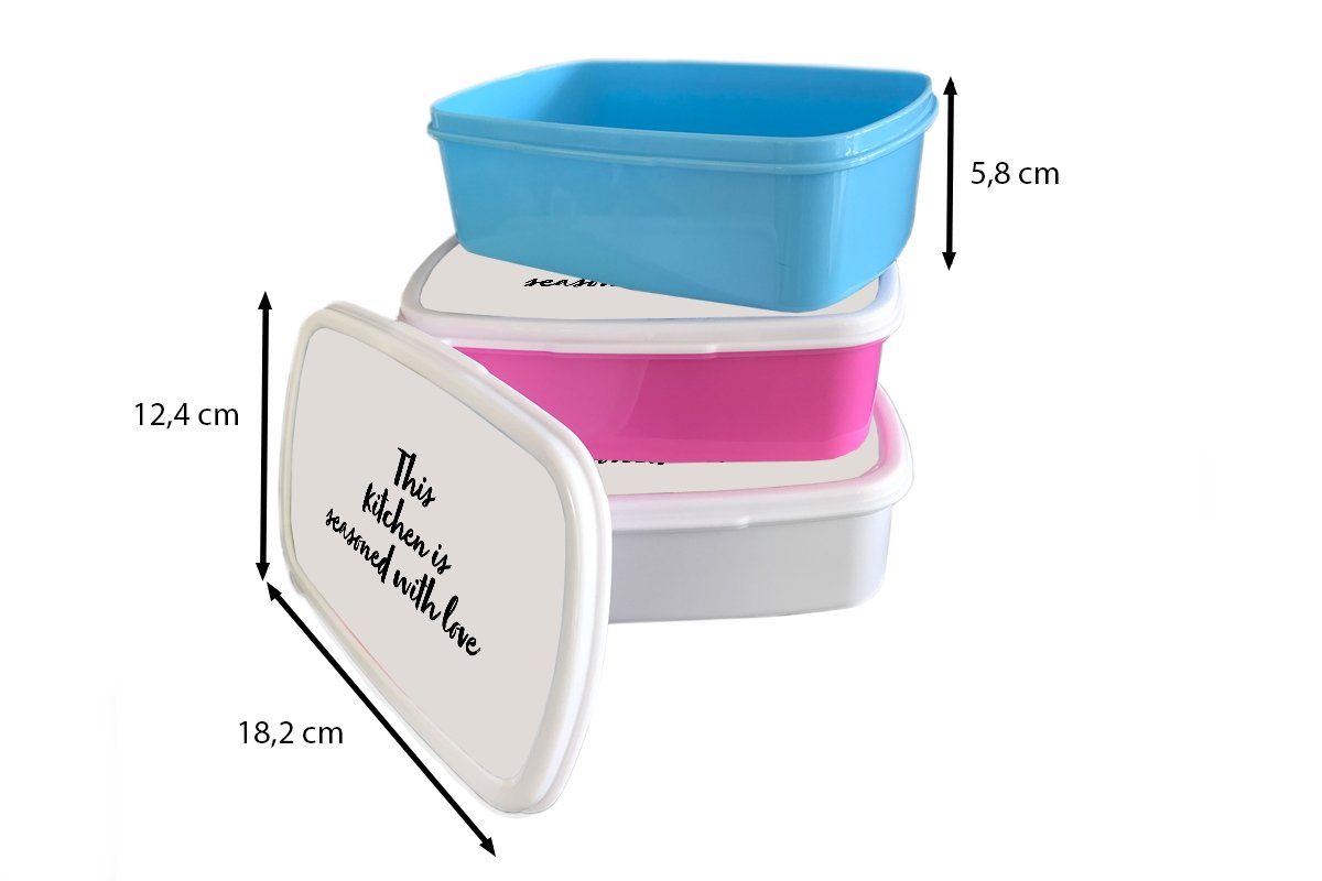 MuchoWow Lunchbox Zitate - mit gewürzt Kunststoff Kochen Erwachsene, Sprichwörter Liebe Küche Brotbox ist Kunststoff, -, Brotdose für - Mädchen, Kinder, Diese - rosa Snackbox, (2-tlg)