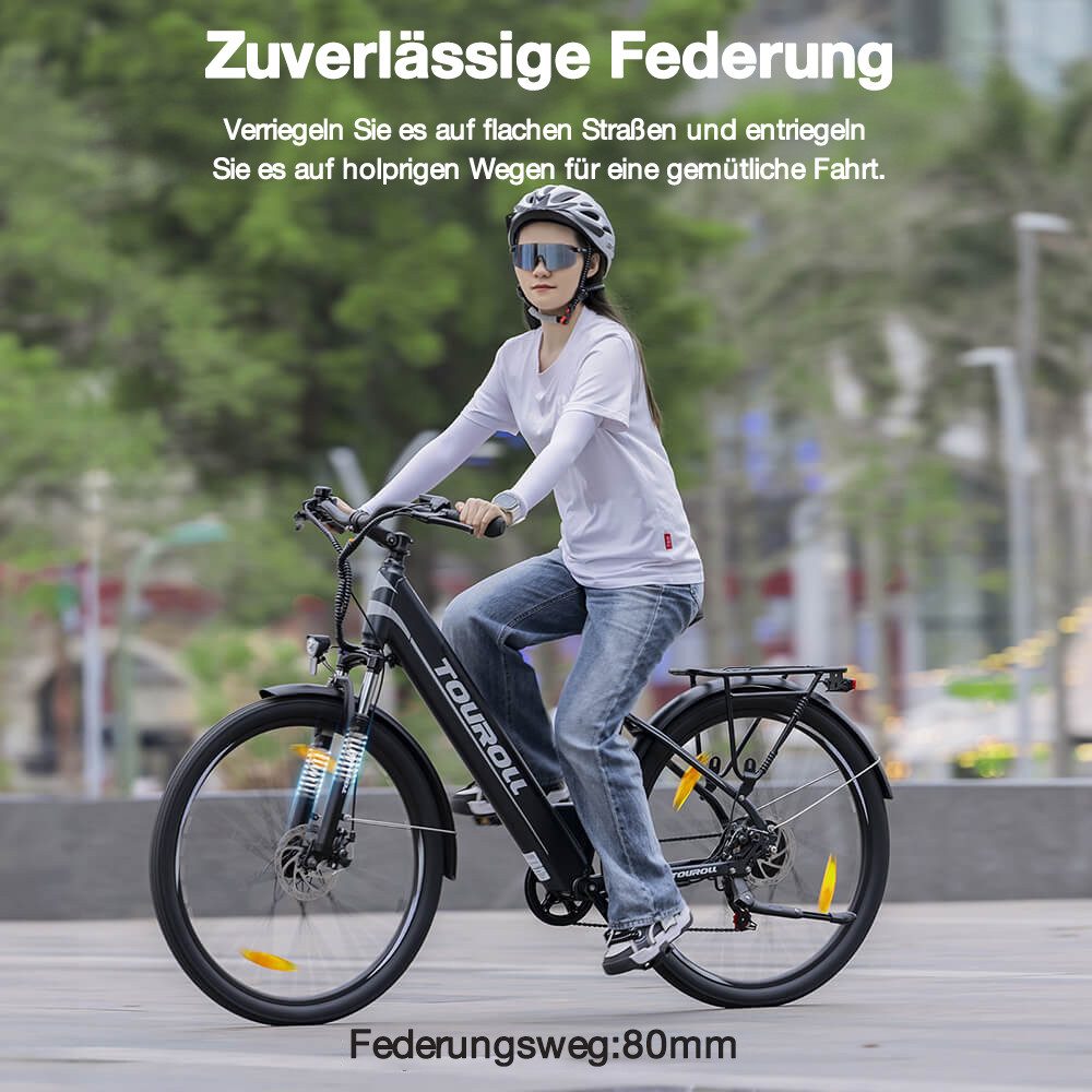 Touroll E-Bike J1 ST Trekkingrad mit 250-W-Motor, 27,5-Zoll-Rädern, 561,6 Wh Akku, 561,6 Wh, 100 km Reichweite, mechanische Scheibenbremse – Bild 5 von 5