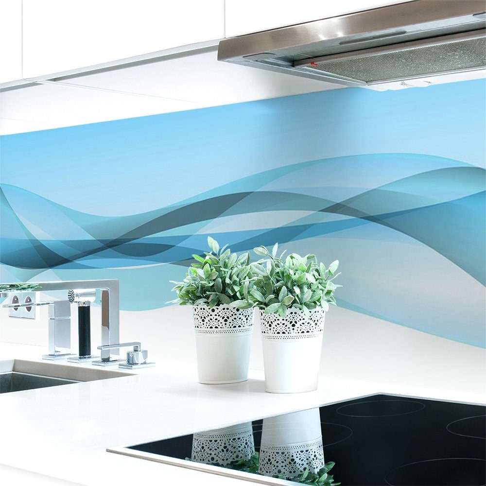 DRUCK-EXPERT Küchenrückwand Küchenrückwand Abstrakt Hellblau Premium Hart-PVC 0,4 mm selbstklebend