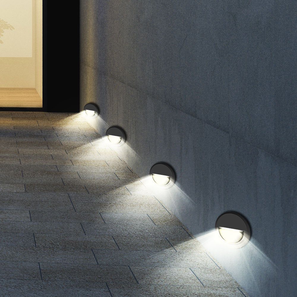 etc-shop LED Einbaustrahler, Leuchtmittel inklusive, Neutralweiß, 4er Set LED  Wand Außen Lampen Treppen Veranda Garten Leuchten rund
