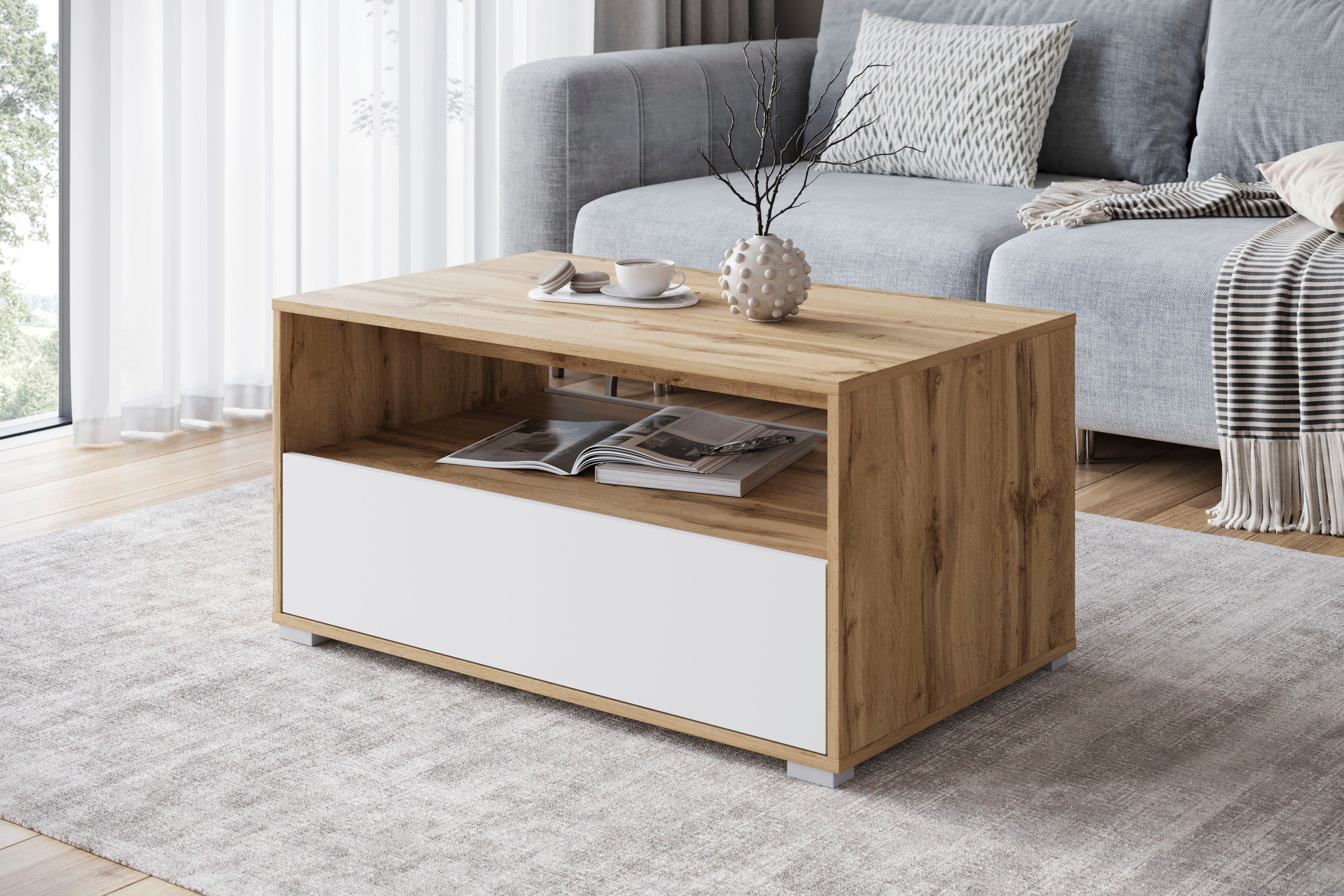 Home affaire Couchtisch Kenia (1-St), Rechteckiger Kaffeetisch, 90x55 cm, mit offenem und geschlossenem Fach