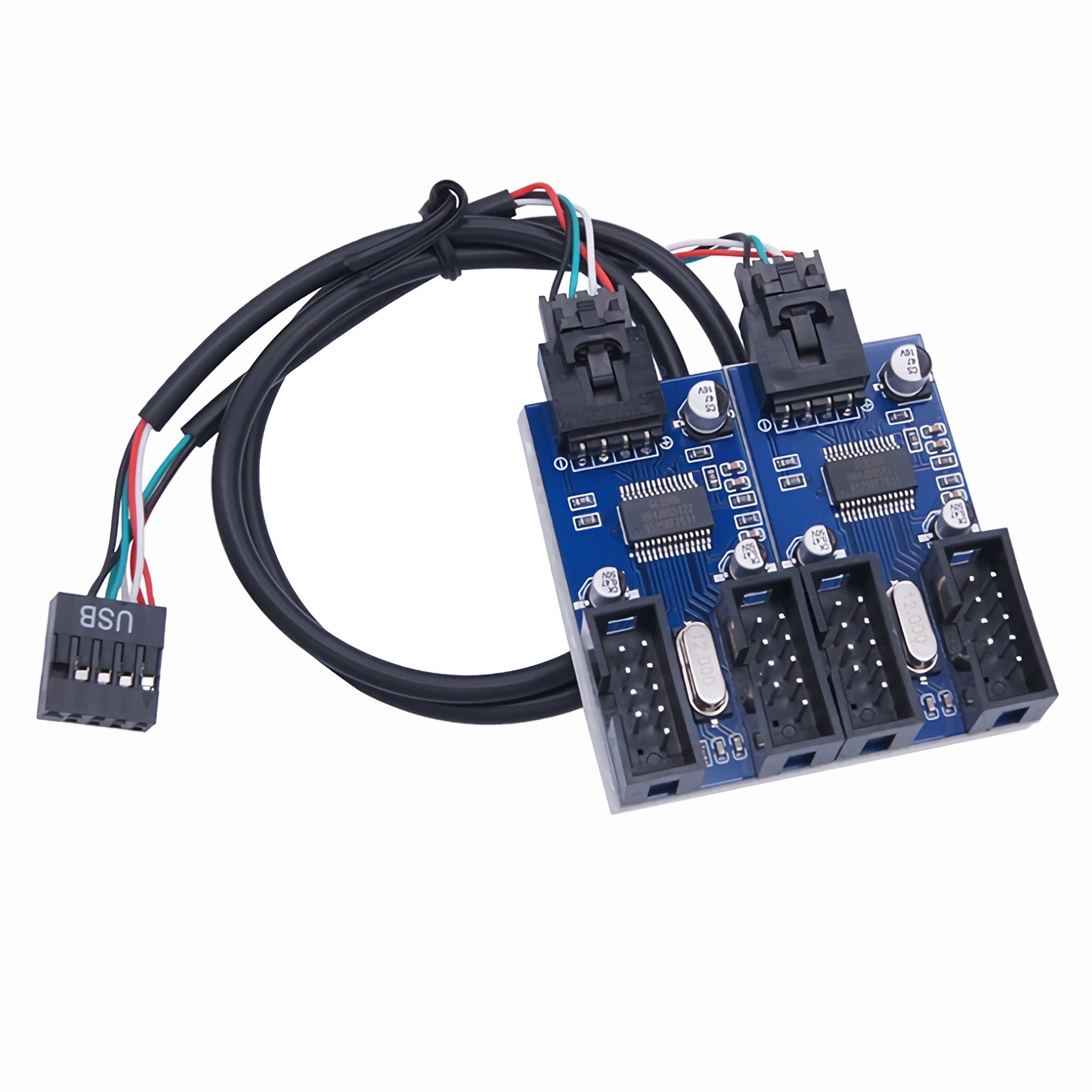 Bolwins O57 USB 2.0 Hub Splitter 9Pin zu 4x 9Pin Erweiterung Header um 4 Ports Computer-Adapter 9-Pin USB 2.0 Stecker zu 9-Pin USB 2.0 Buchse, 30 cm, USB-Port-Erweiterung ohne Treiber, kaskadierbar bis 16 Ports