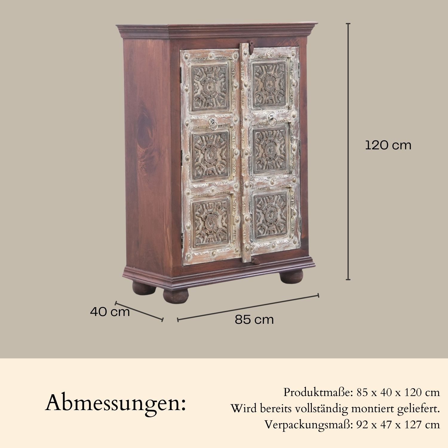 Marrakesch Orient & Mediterran Interior Kommode Kommode Cansin Massivholz Ethno Schrank Oriental Vintage 120cm (1 St), Handarbeit