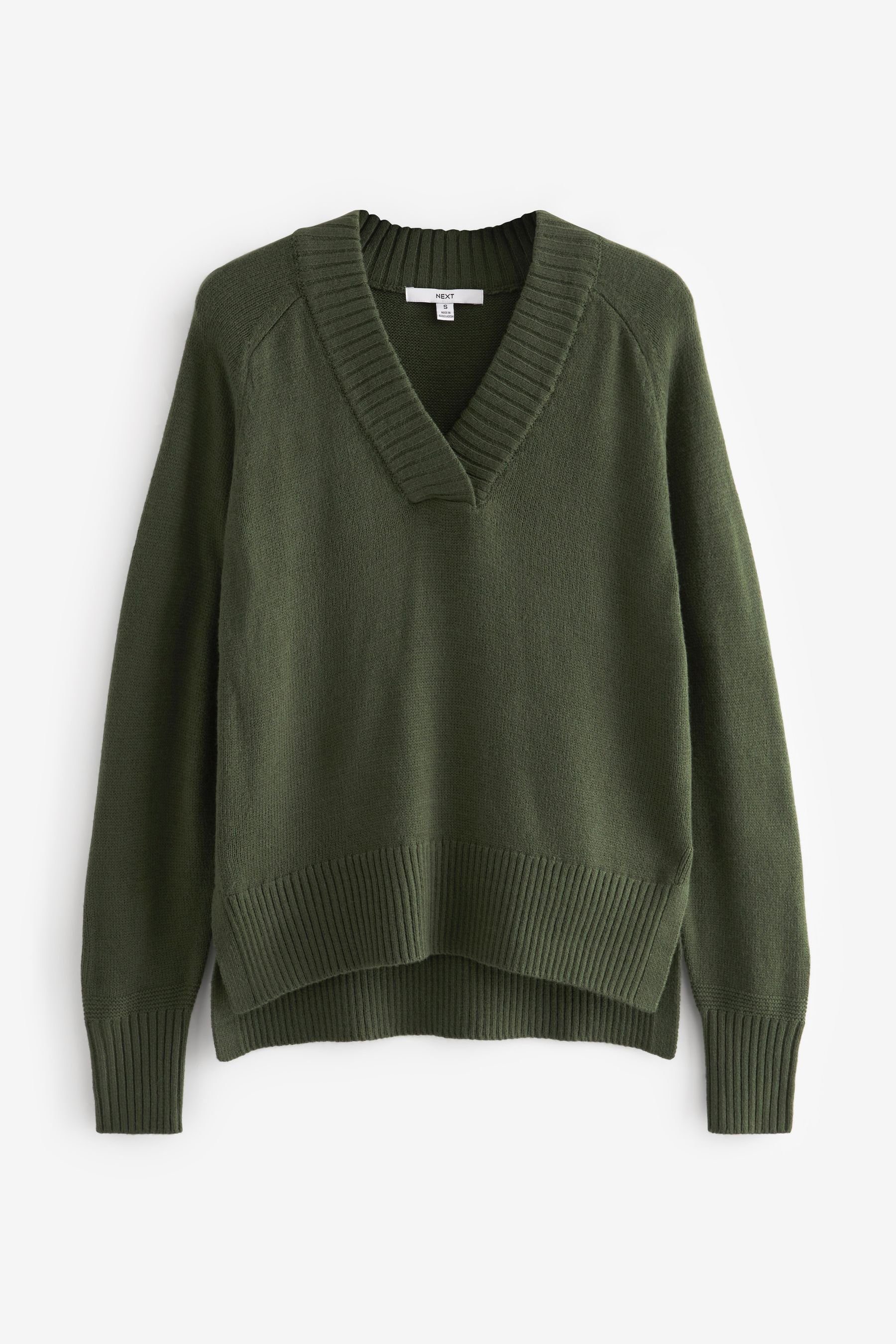 Next V-Ausschnitt-Pullover Bequemer Pullover mit (1-tlg) V-Ausschnitt Green Khaki