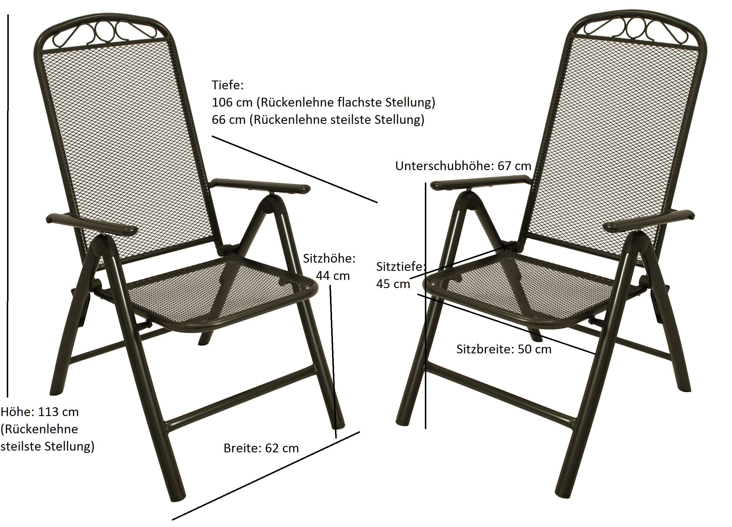 DEGAMO Garten-Essgruppe CLASSIC, (7-tlg), (6x Sessel 1x Tisch), Stahl und Streckmetall anthrazit