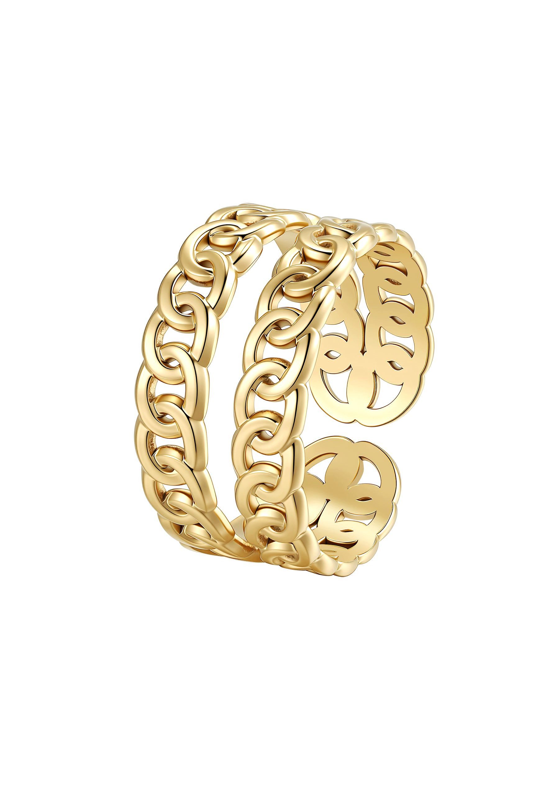 Hey Happiness Fingerring Doppelglied, offener Geo Kettenring Damen, Doppelter Statement Ring in Gold Rosa Silber, mit Gliederdesign