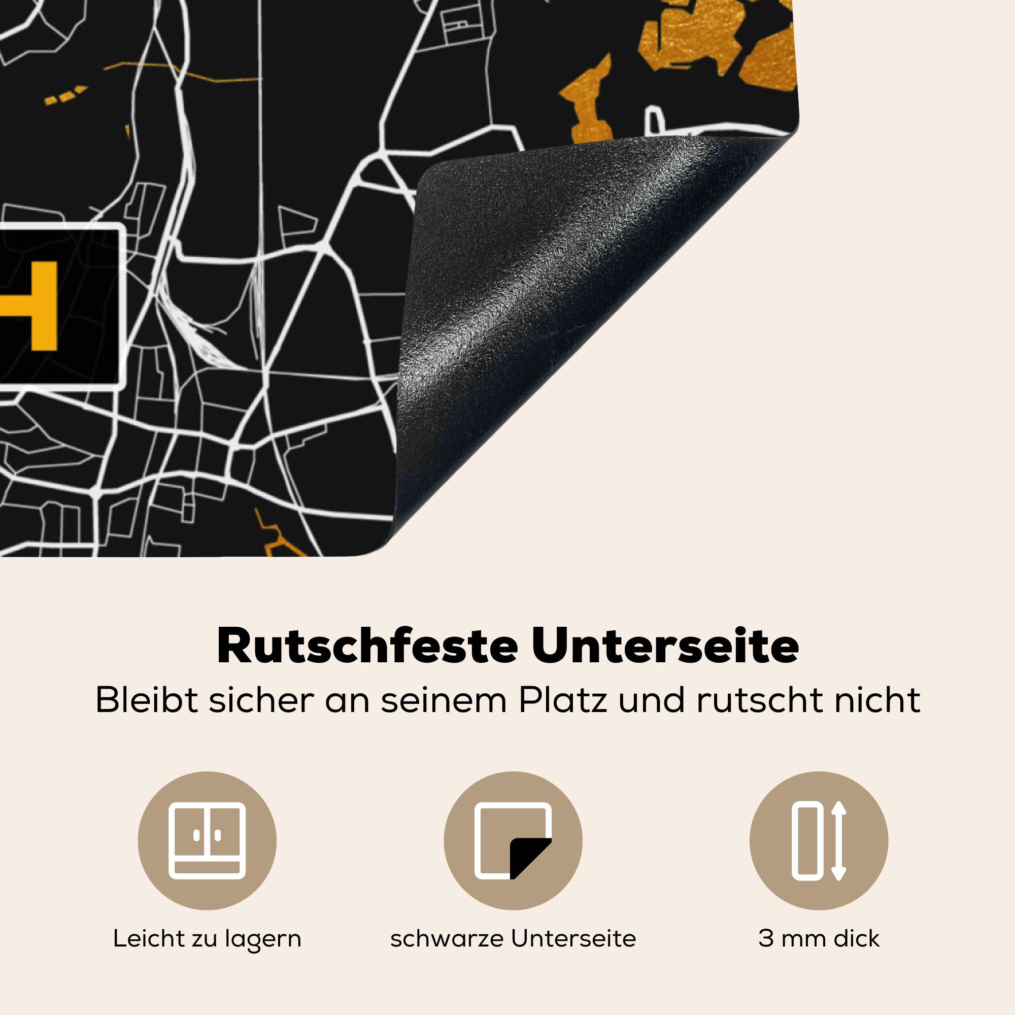 Karte Deutschland Hürth, Arbeitsplatte tlg), - Gold küche Ceranfeldabdeckung, cm, Vinyl, (1 - 78x78 Herdblende-/Abdeckplatte - MuchoWow für