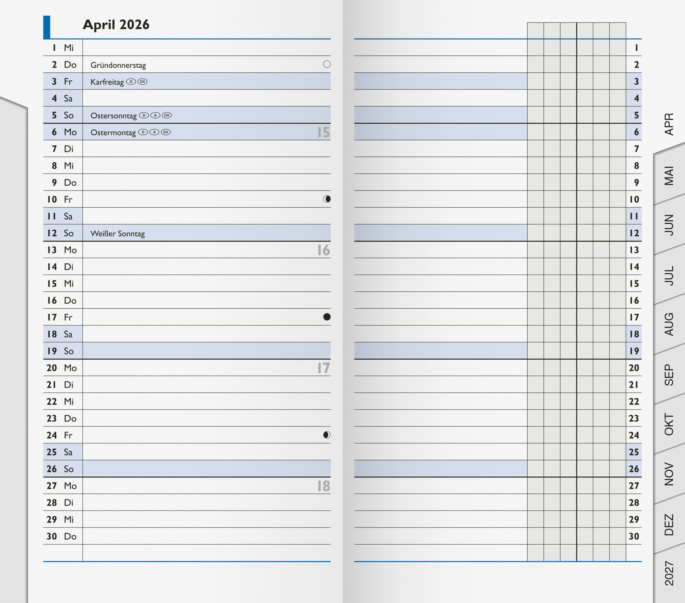 BRUNNEN Countdown Kalender 2026 Brunnen Monats-Ersatzkalendarium 753 87×153 mm weiß