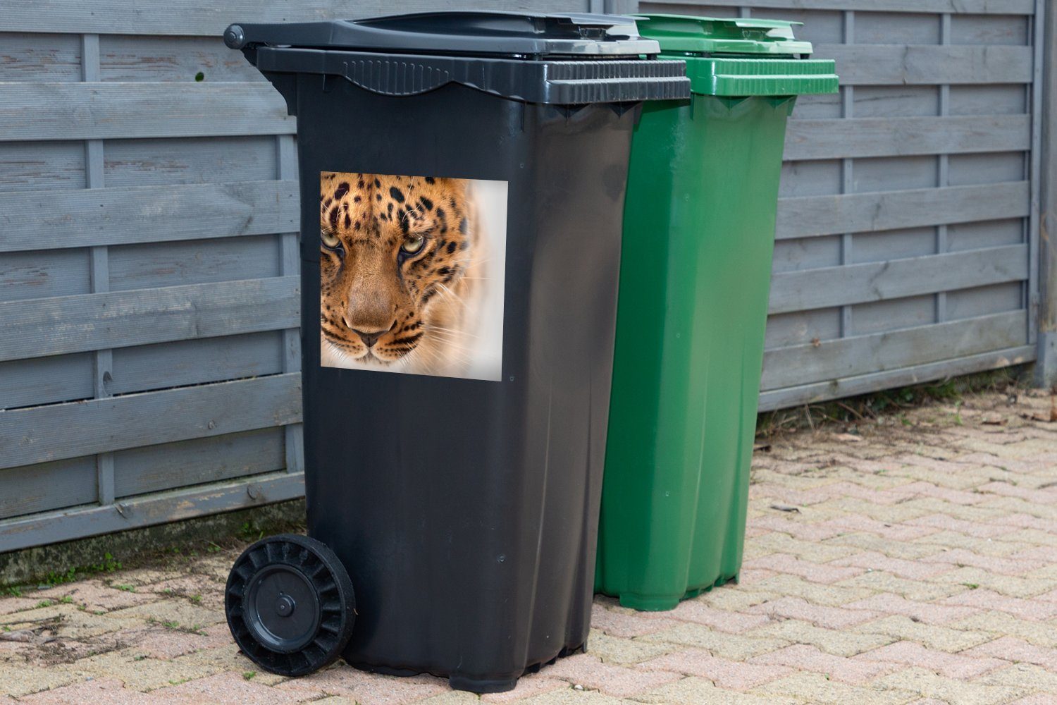 MuchoWow Wandsticker Leopard - Porträt Abfalbehälter Sticker, Mülleimer-aufkleber, (1 Container, Augen St), - Mülltonne