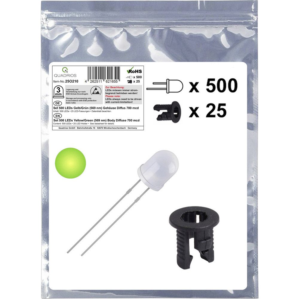 Quadrios LED-Leuchtmittel Quadrios 25O210 LED-Меню Gelb-Grün Rund 3 mm 700 mcd 20 mA 2.0