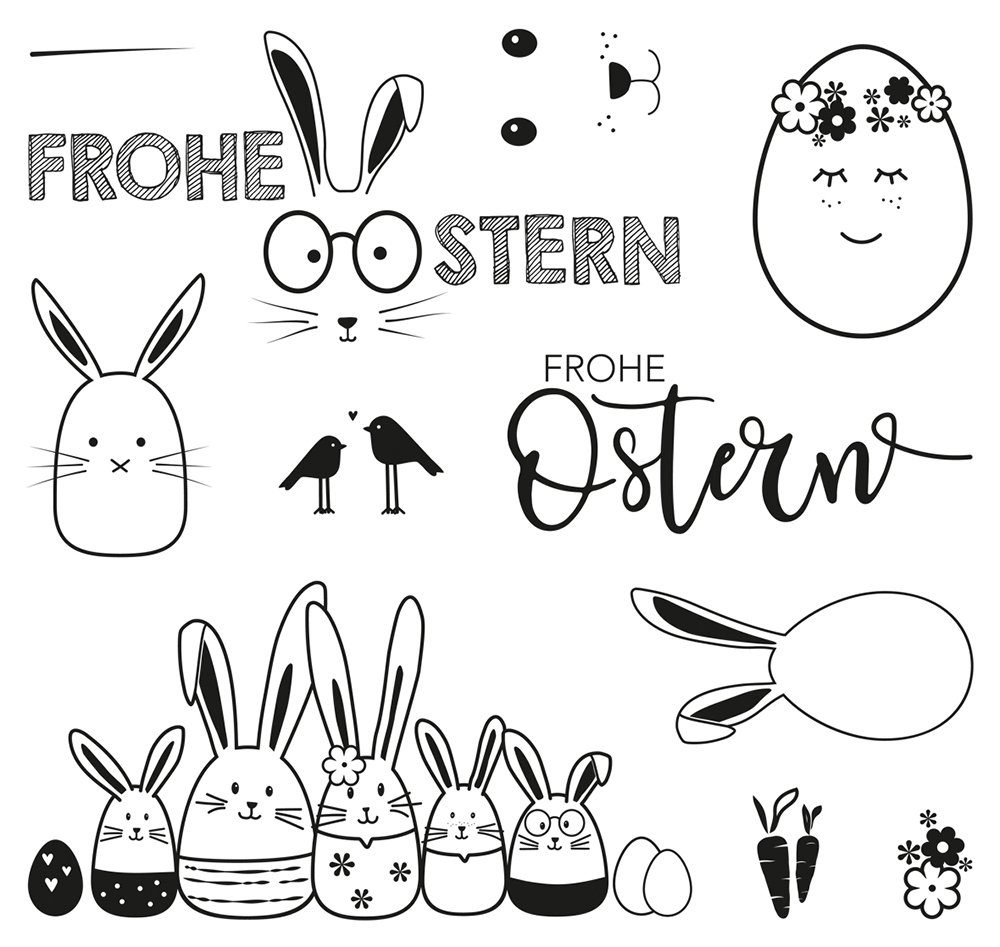 Rayher Stempel Clear Stamps Frohe Ostern, 11 Stück
