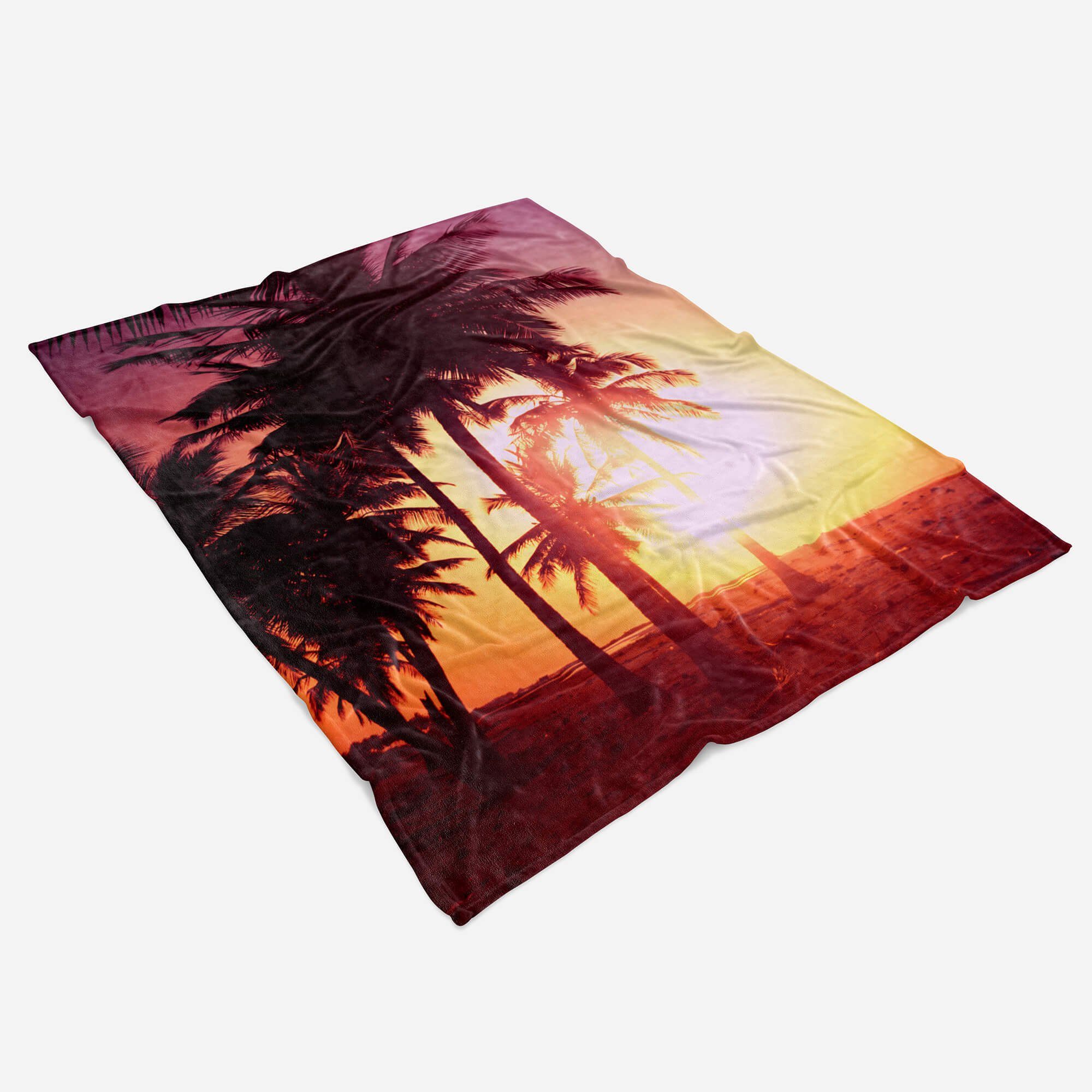 mit Baumwolle-Polyester-Mix Handtuch Sinus Strandhandtuch Kuscheldecke Handtuch Art Handtücher (1-St), Sonne, Saunatuch Fotomotiv Palmen Sonne