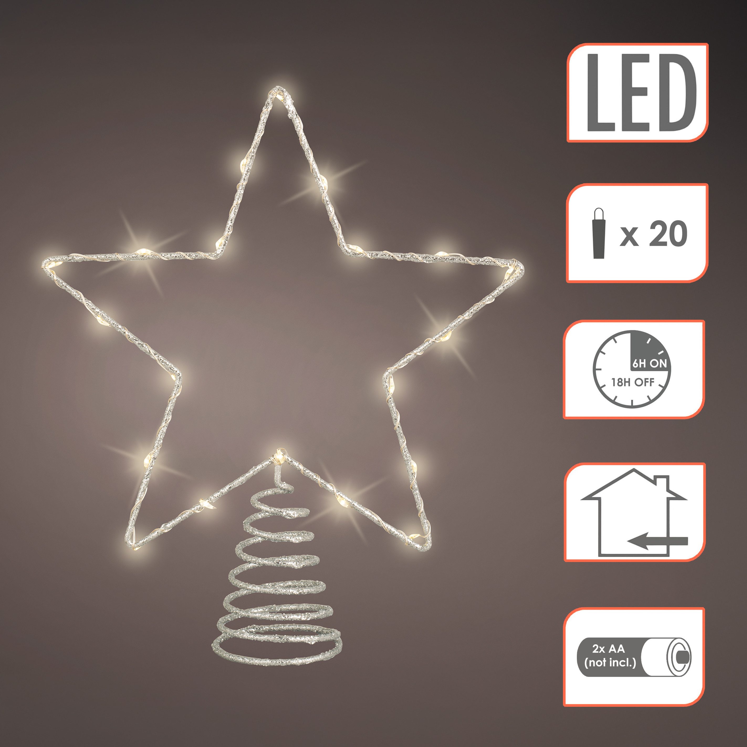 Spetebo LED Dekofigur Weihnachtsbaum Spitze 27 cm, mit Timer, LED fest integriert, warm weiß, mit Timer Funktion