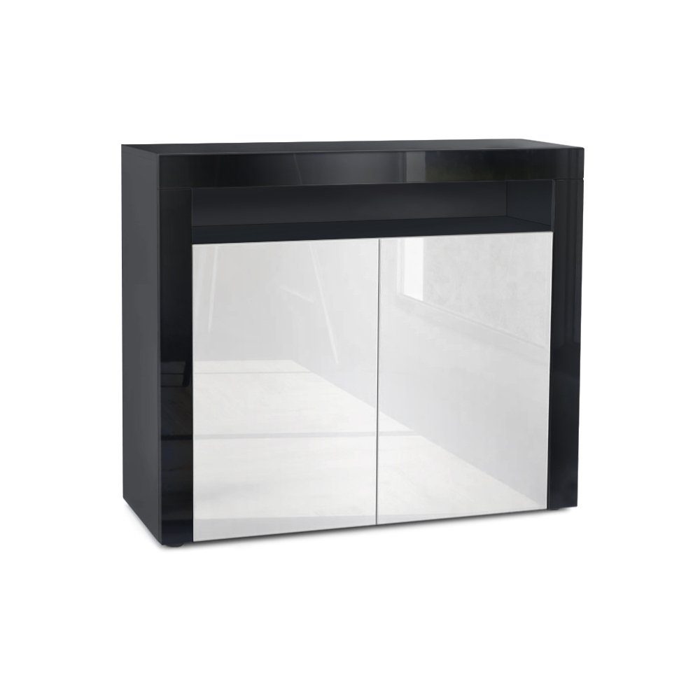 Vladon Kommode Valencia (Kommode, Sideboard mit 2 Türen und 1 offenem Fach), Schwarz matt/Weiß Hochglanz/Schwarz Hochglanz (108 x 92 x 40 cm)
