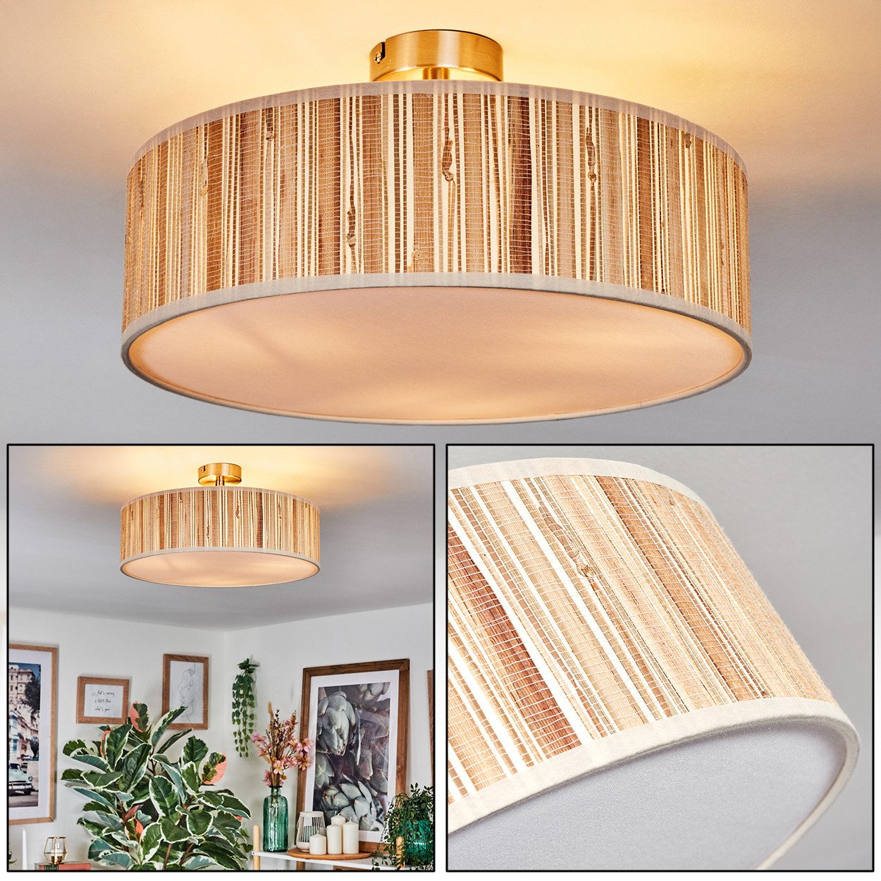 hofstein Deckenleuchte Deckenlampe aus Metall/Seegras/Stoff/Kunststoff in günstig online kaufen