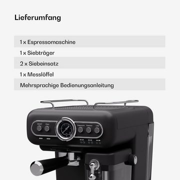 Klarstein Espressomaschine Espressionata Evo Milk, 1.2l Kaffeekanne, Elektrisch 19 Bar Kaffemaschine Tassenwärmer Milchaufschäumer 1,2 L