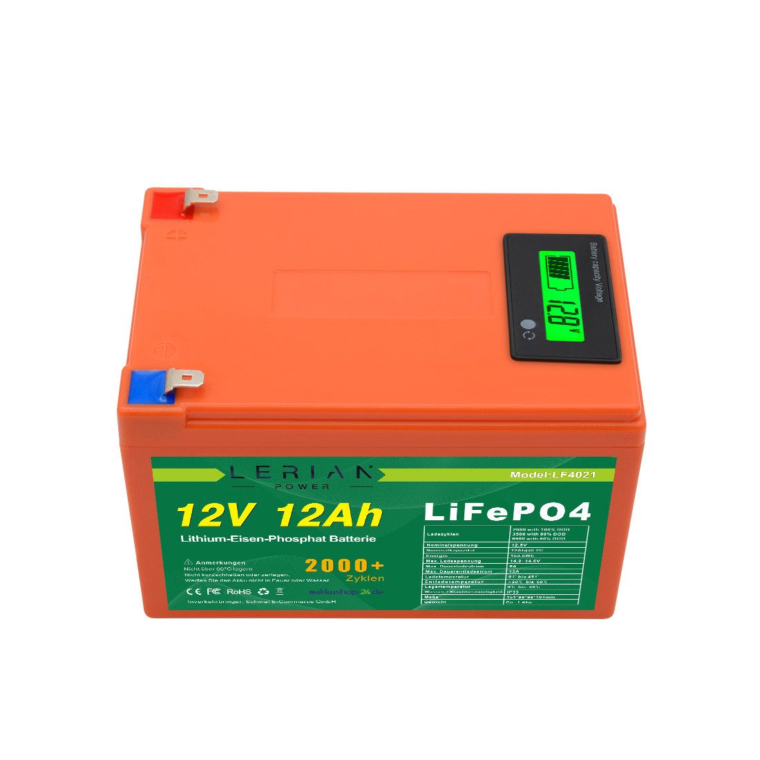 LERIAN POWER LiFePO4 Akku 12V 12Ah 15A LFP Batterie für Camping Boot Solar Akku