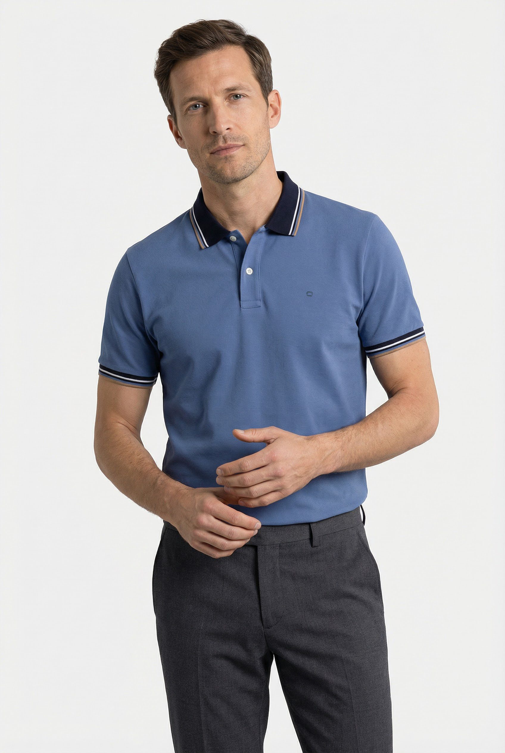 OLYMP Poloshirt Casual farbliche Kontrast-Details