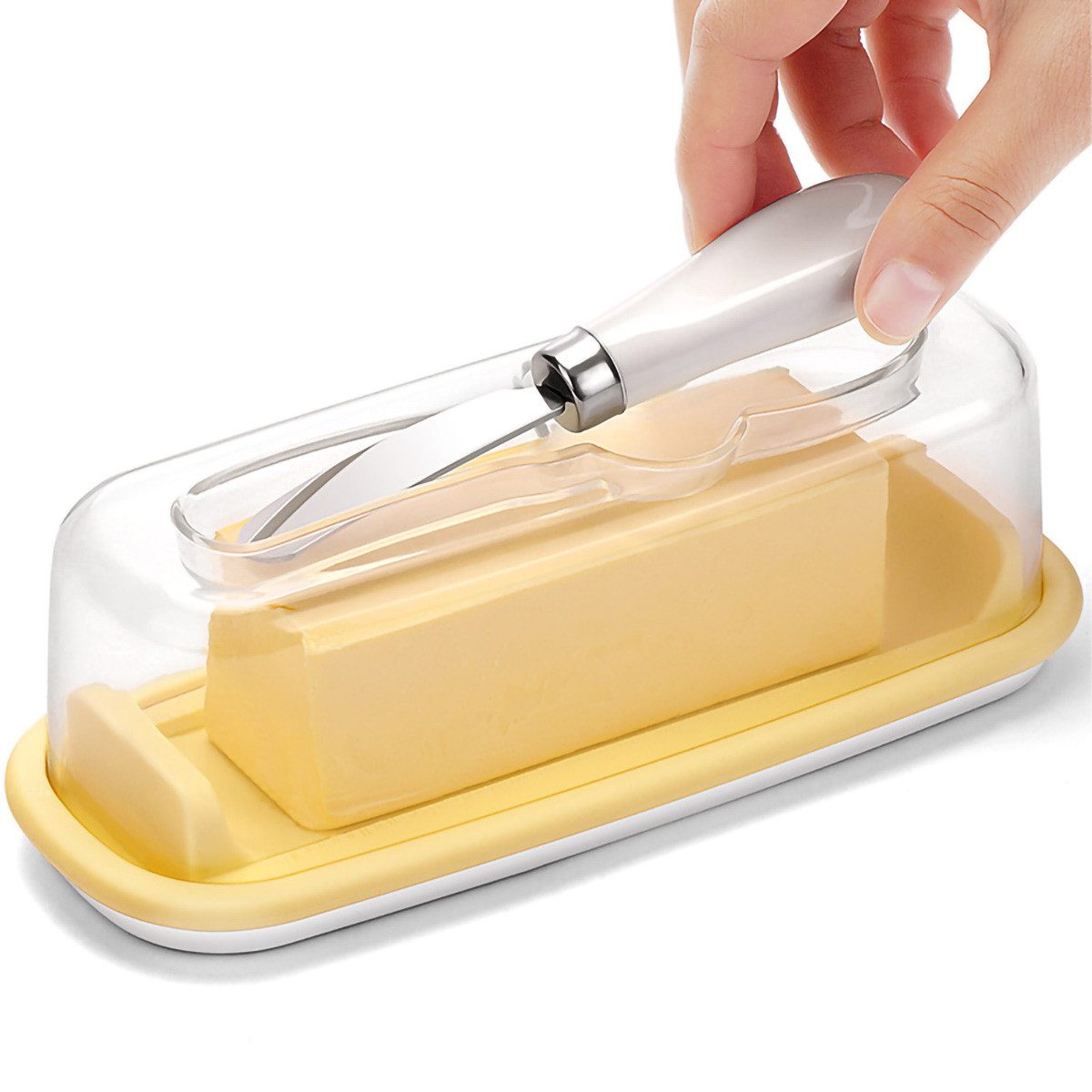 yozhiqu Butterdose Butterdose mit durchsichtigem Deckel, Crisper, fasst 250 g Butter, (1-tlg), mit Buttermesser geliefert–in die Kühlschranktür (18,3 x 7 x 7 cm)