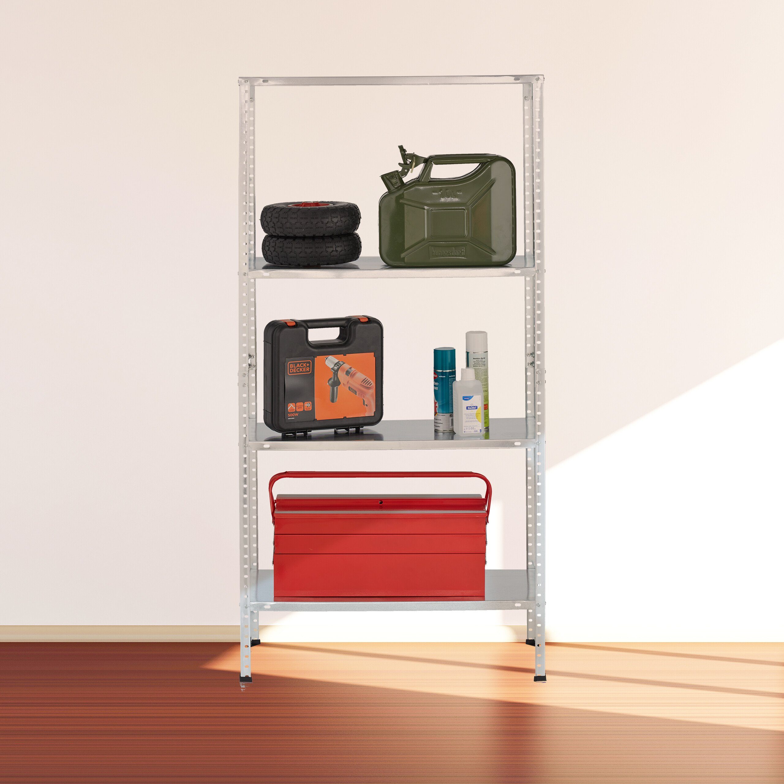 relaxdays Schwerlastregal Verzinktes Metallregal mit 4 Böden günstig online kaufen