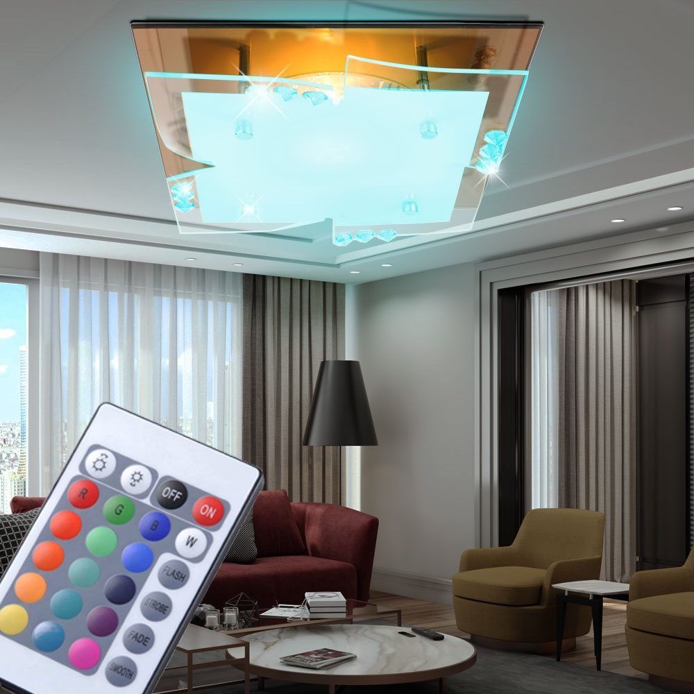 etc-shop LED Deckenleuchte, 7 Watt RGB LED Decken Spiegel Kristall  Wohnzimmer Leuchte Dimmer