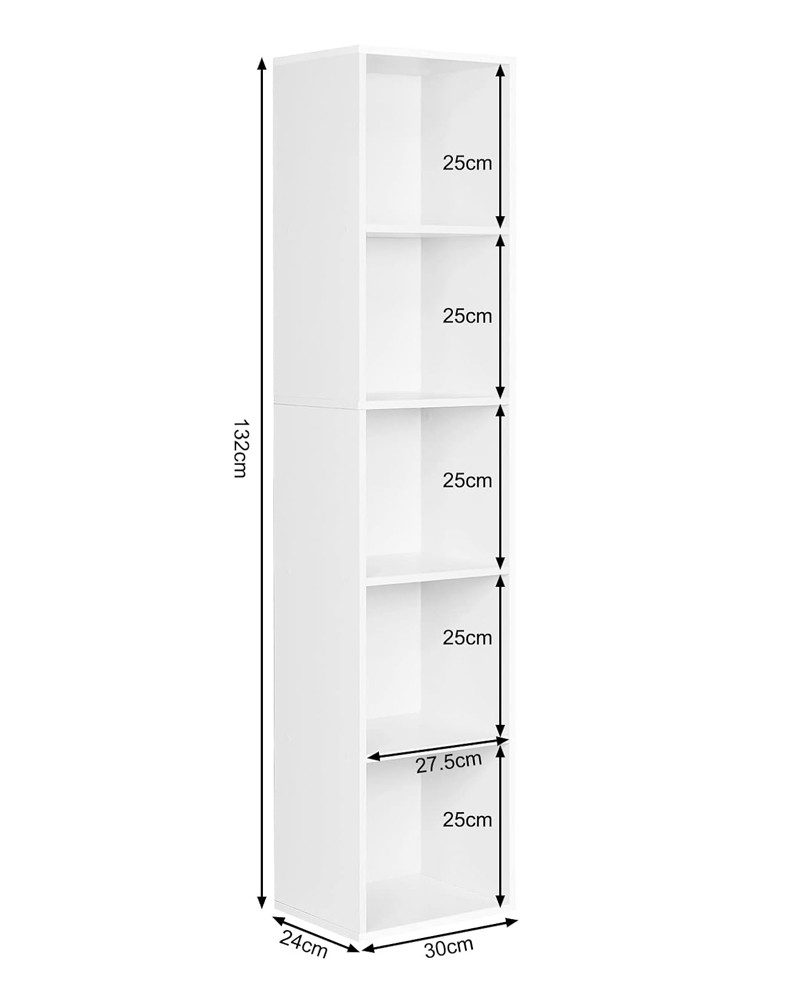 Woltu Bücherregal, 1-tlg., Standregal Weiß, Kippschutz, 30x132x24 cm