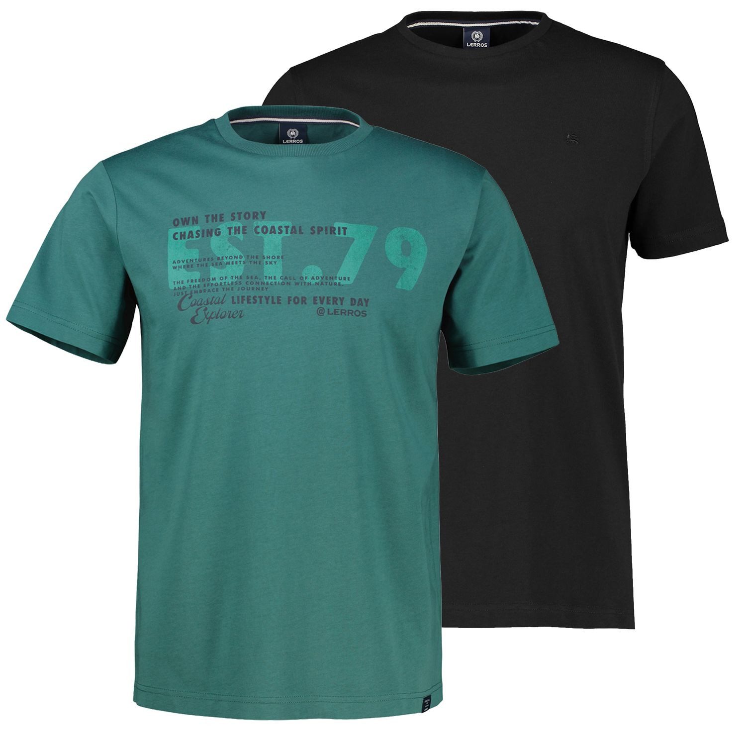 LERROS T-Shirt Basic (SPARPACK) uni + mit Print im 2er Pack günstig online kaufen